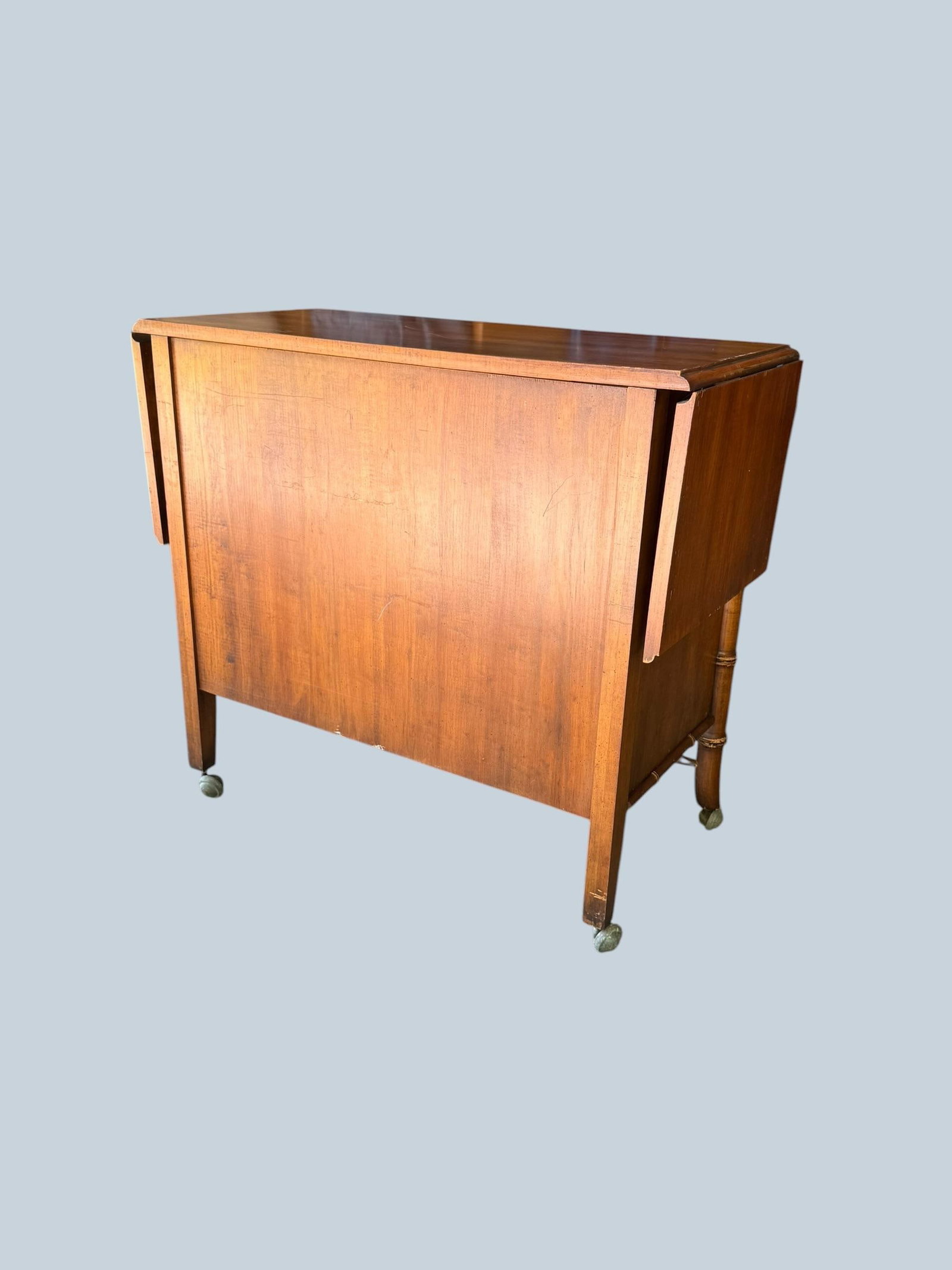 Vintage Mid-Century Dixie "Aloha" Faux Bamboo Drop-Leaf Buffet Server & Bar Cart - 7