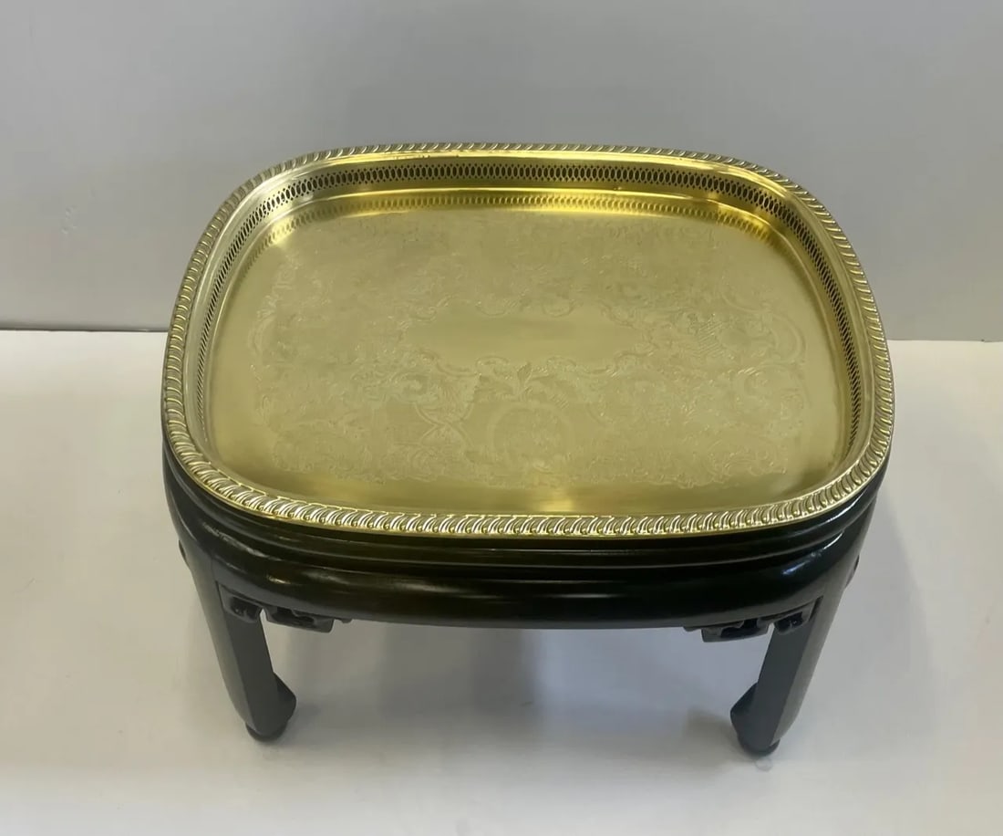 Baker Brass Tray Coffee Table With Ebonized Base - 2