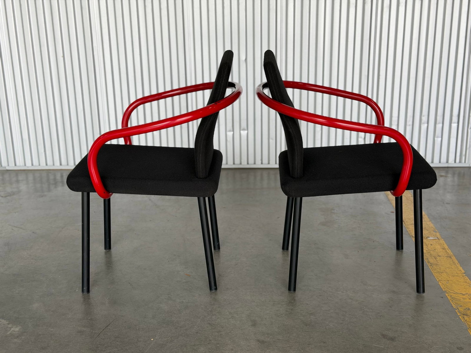 1990s Set of 2 Ettore Sottsass Mandarin Chairs by Knoll - Black + Red Post Modern - 2
