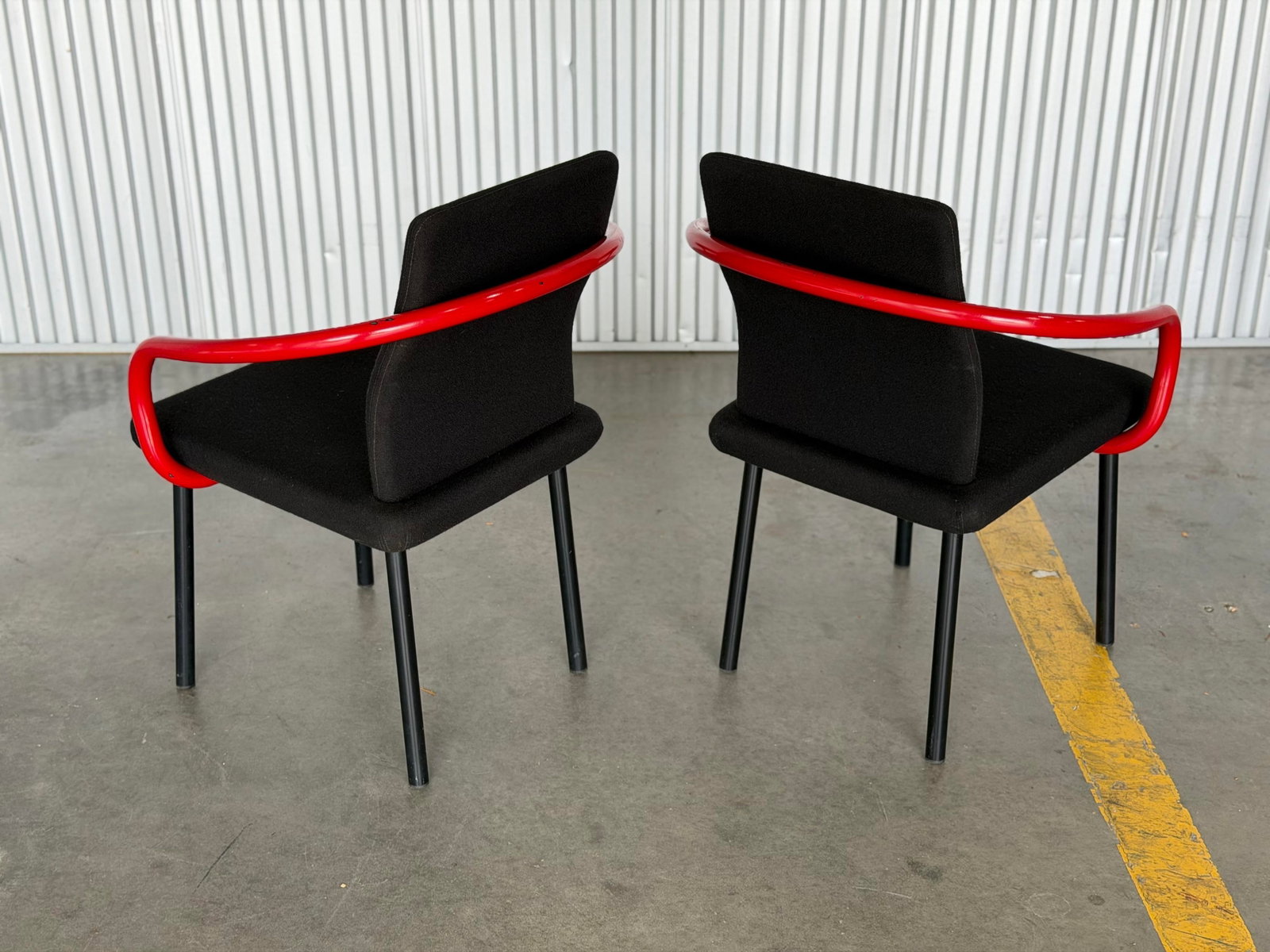 1990s Set of 2 Ettore Sottsass Mandarin Chairs by Knoll - Black + Red Post Modern - 5