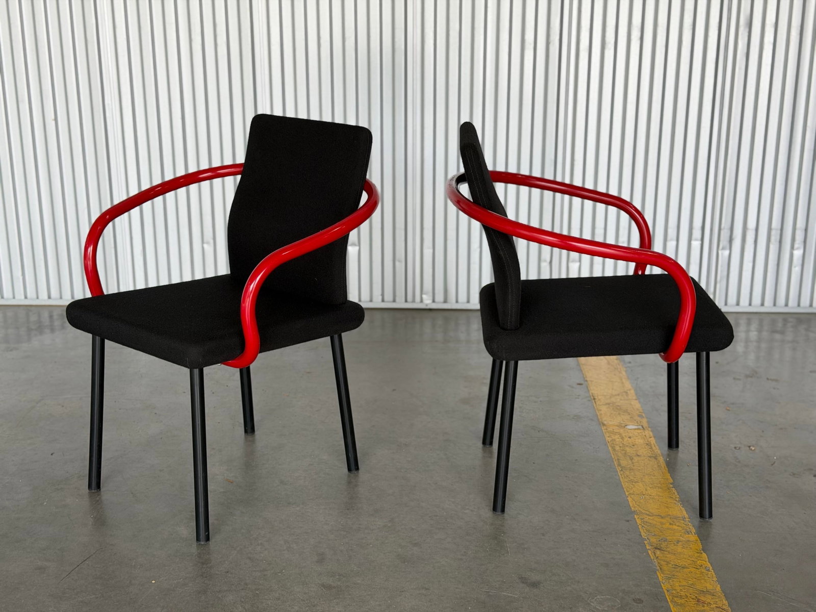 1990s Set of 2 Ettore Sottsass Mandarin Chairs by Knoll - Black + Red Post Modern - 6