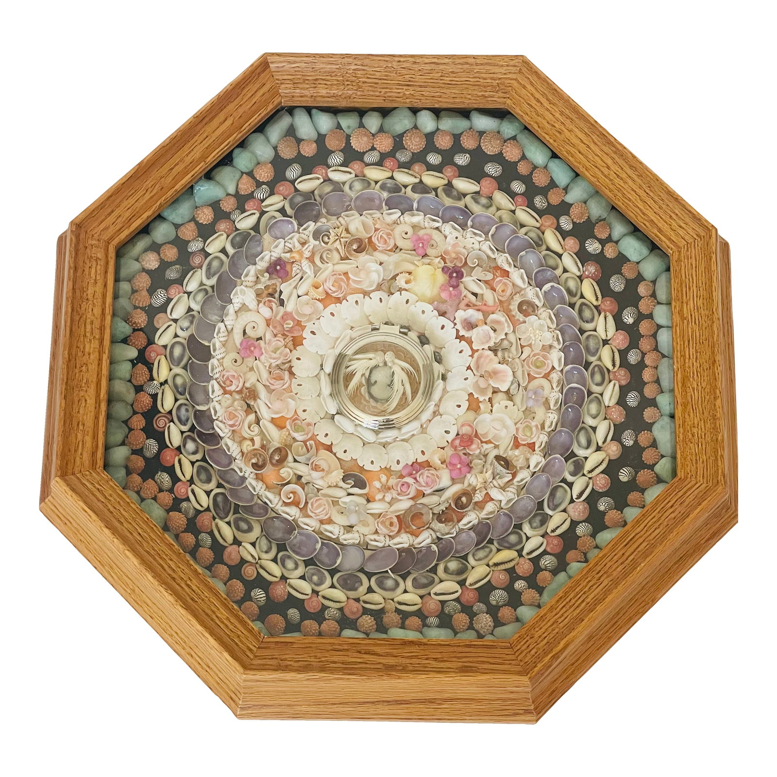 1950s Exquisite Vintage Sailors Valentines Sea Shells and Cameo: Exquisite vintage gorgeous sea Shell Sailors Valentines with a center cameo. Condition: Alterations: Original Condition Unaltered Imperfections: Some Imperfections Condition Notes: Good Origin:
