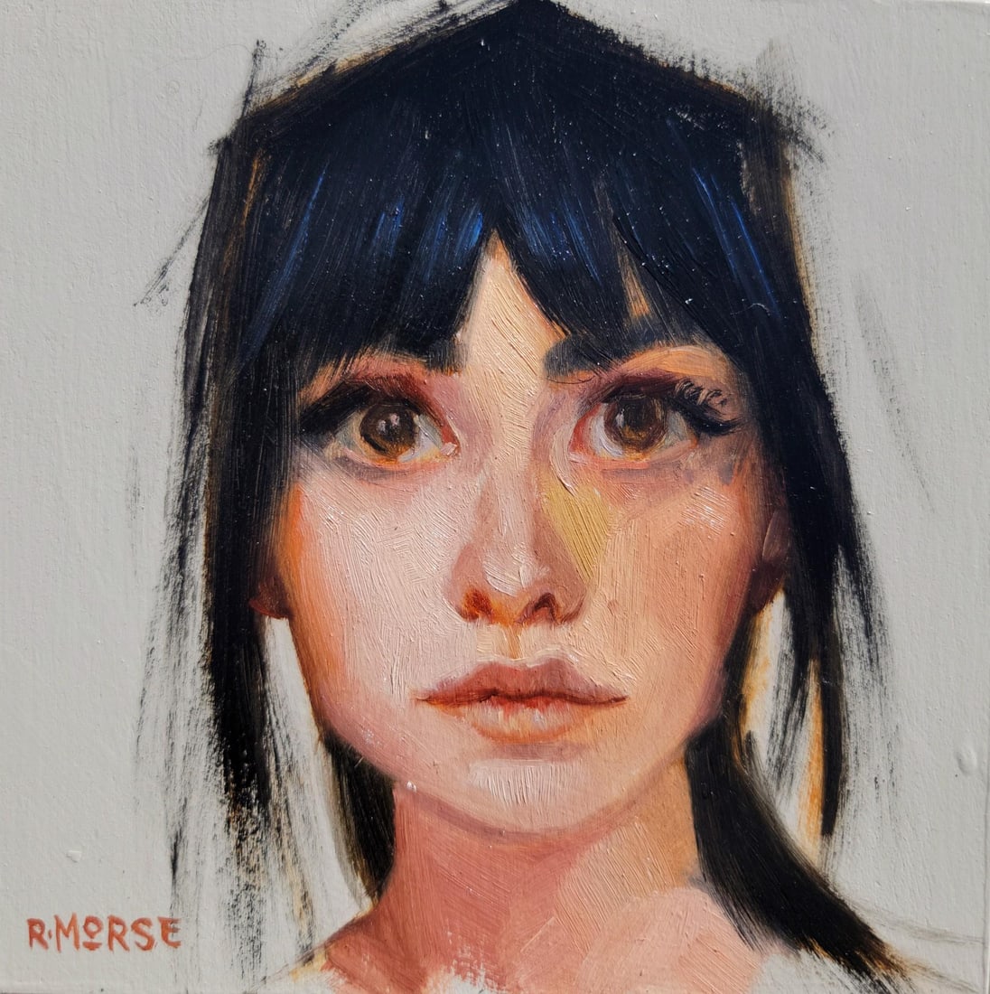 Here by Ryan Morse | Oil on Panel Portrait of a Young Woman with Dark Hair - 2