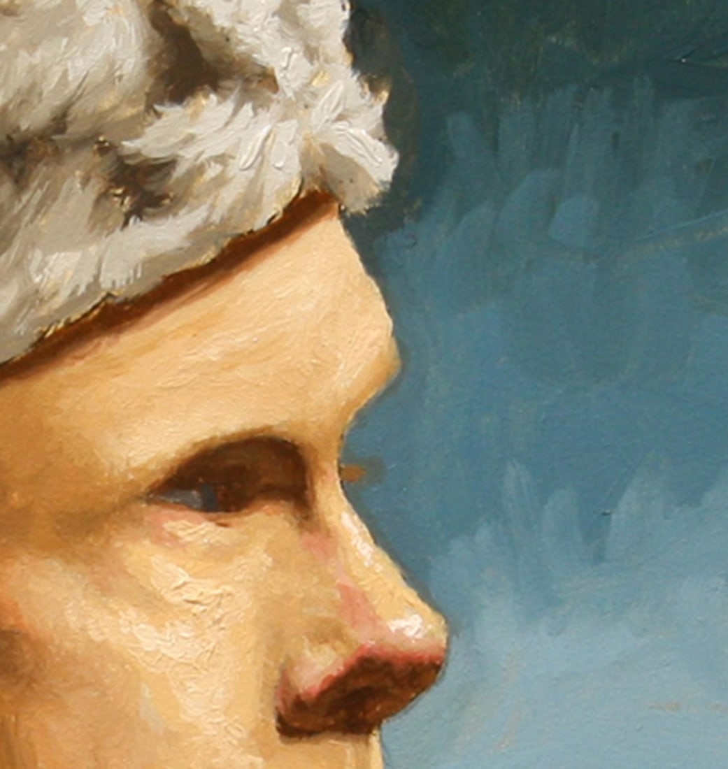Scout by Shawn Sullivan | Oil on Panel Portrait of a man with a bird on his hat - 2