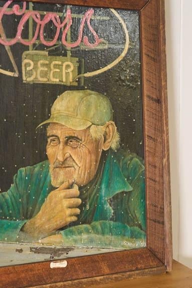 1980s Signed Oil on Canvas of 'Old Albert' With Coors Beer Sign (D. 1983) | in Handmade Oak Frame - 3