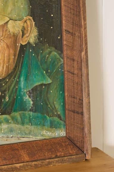 1980s Signed Oil on Canvas of 'Old Albert' With Coors Beer Sign (D. 1983) | in Handmade Oak Frame - 4