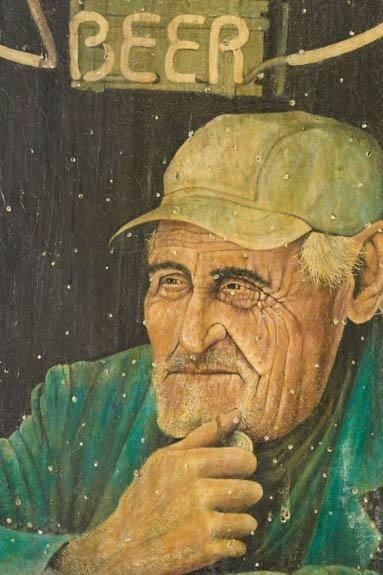 1980s Signed Oil on Canvas of 'Old Albert' With Coors Beer Sign (D. 1983) | in Handmade Oak Frame - 5