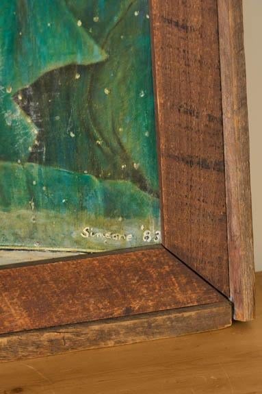 1980s Signed Oil on Canvas of 'Old Albert' With Coors Beer Sign (D. 1983) | in Handmade Oak Frame - 9