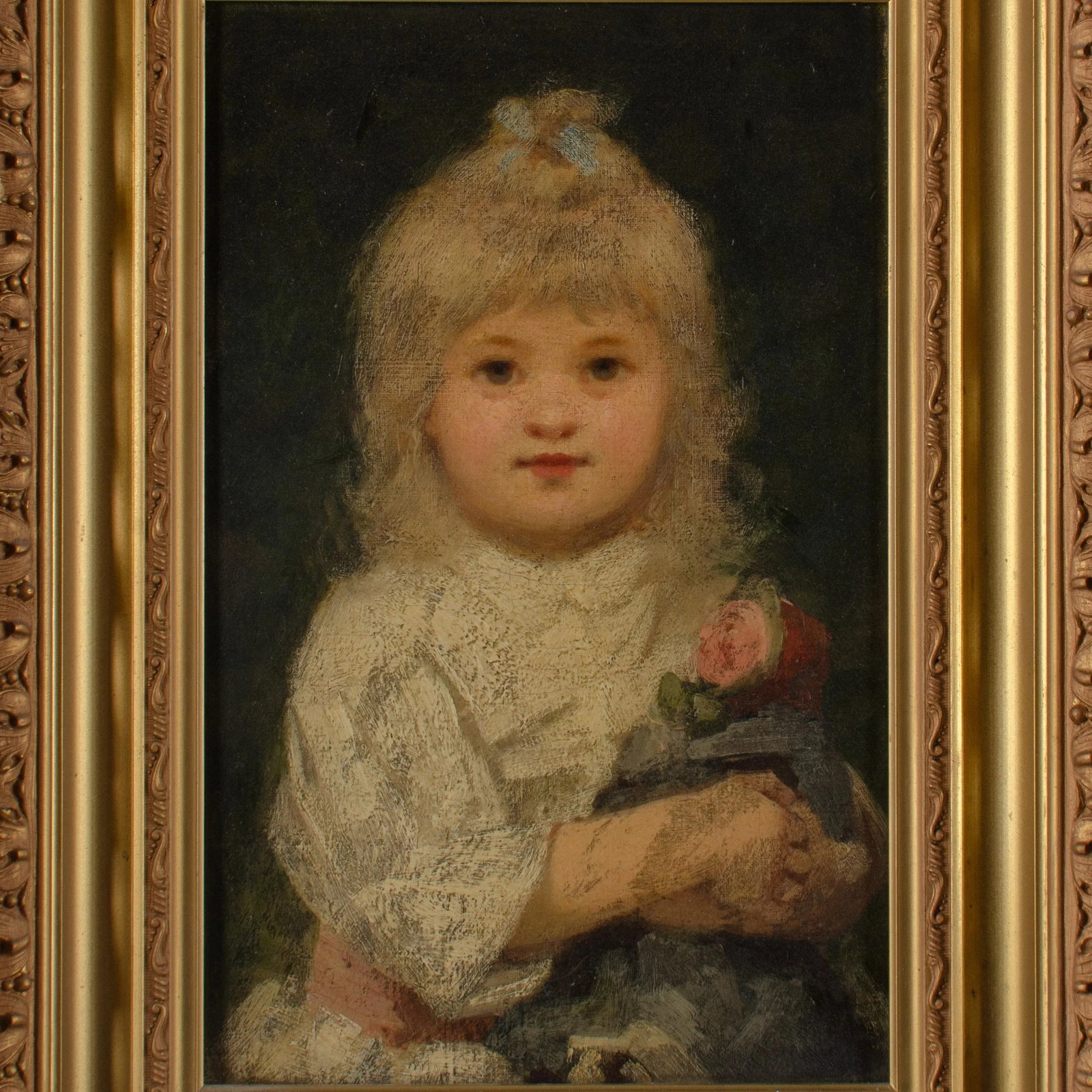 Girl With Doll Portrait Painting, 19th Century - 2