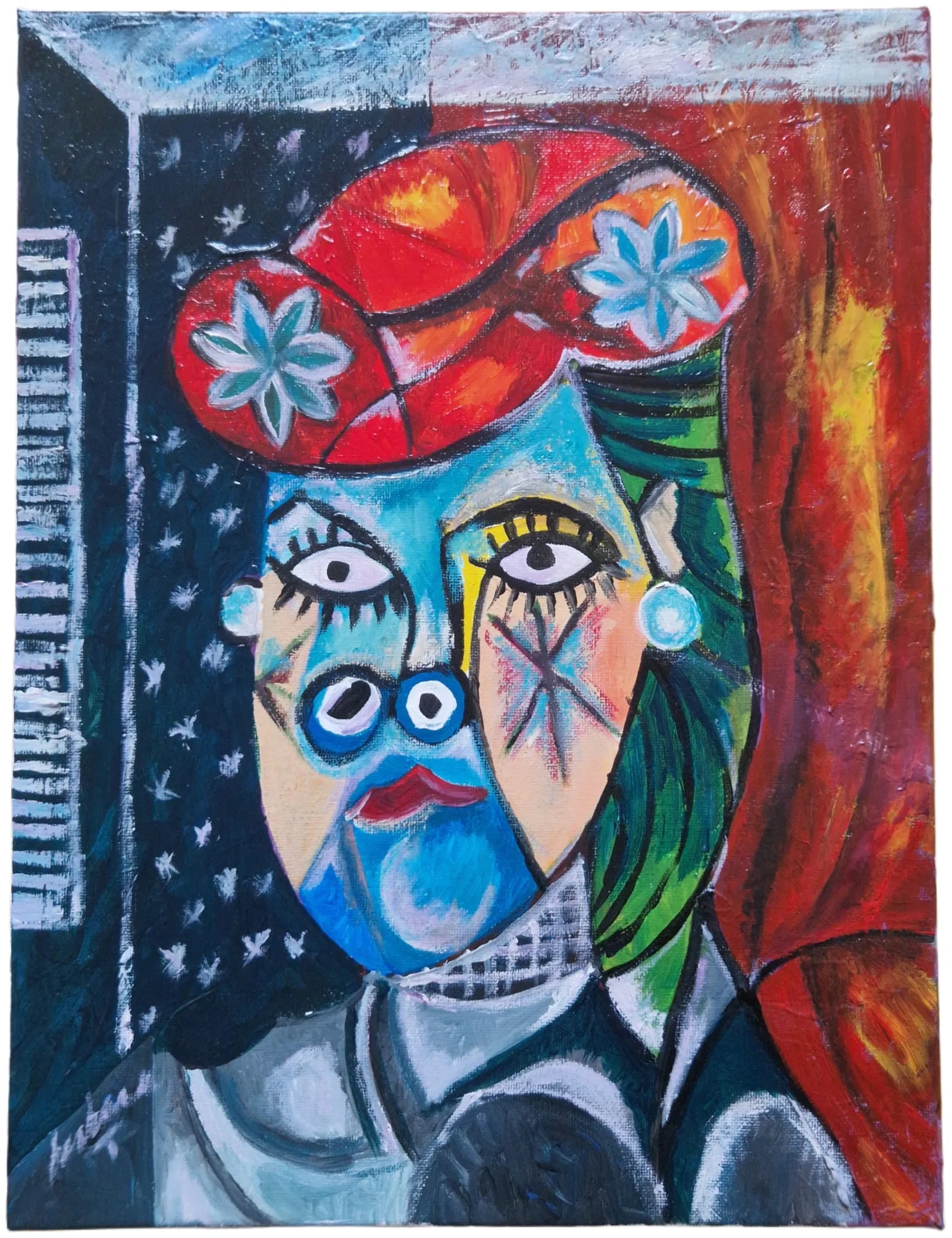 European School - Contemporary Cubist Portrait, Oil on Canvas - 2