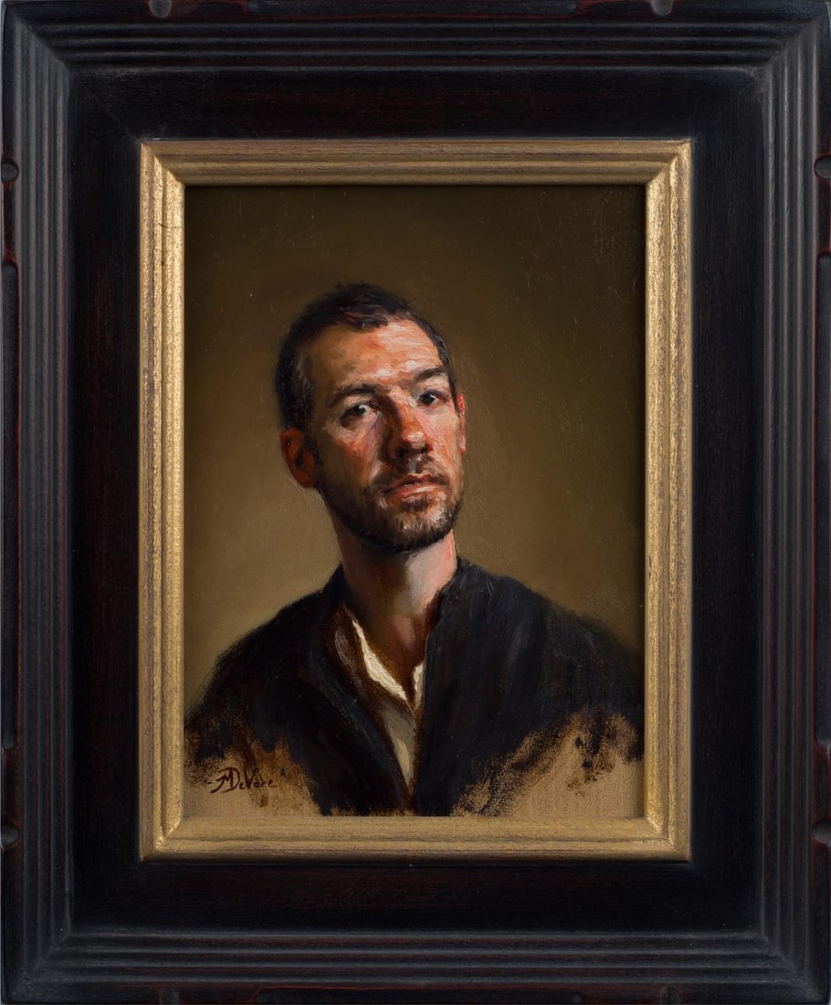 Self-Portrait by Michael DeVore | Oil on panel depicting a man looking directly at the viewer. - 2