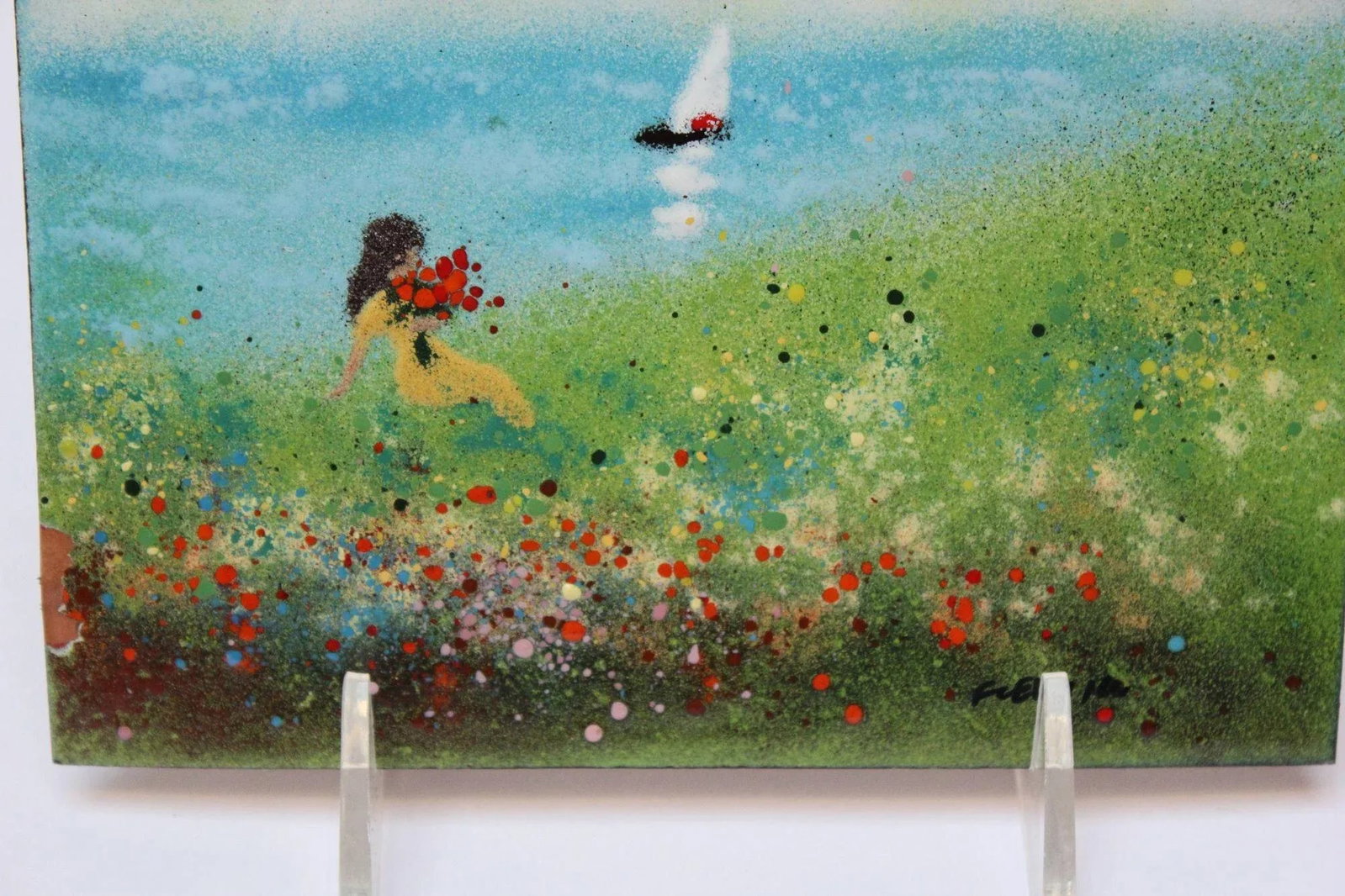 Mid-Century Enamel on Copper Landscape Painting/Plaque by Fleming - 5