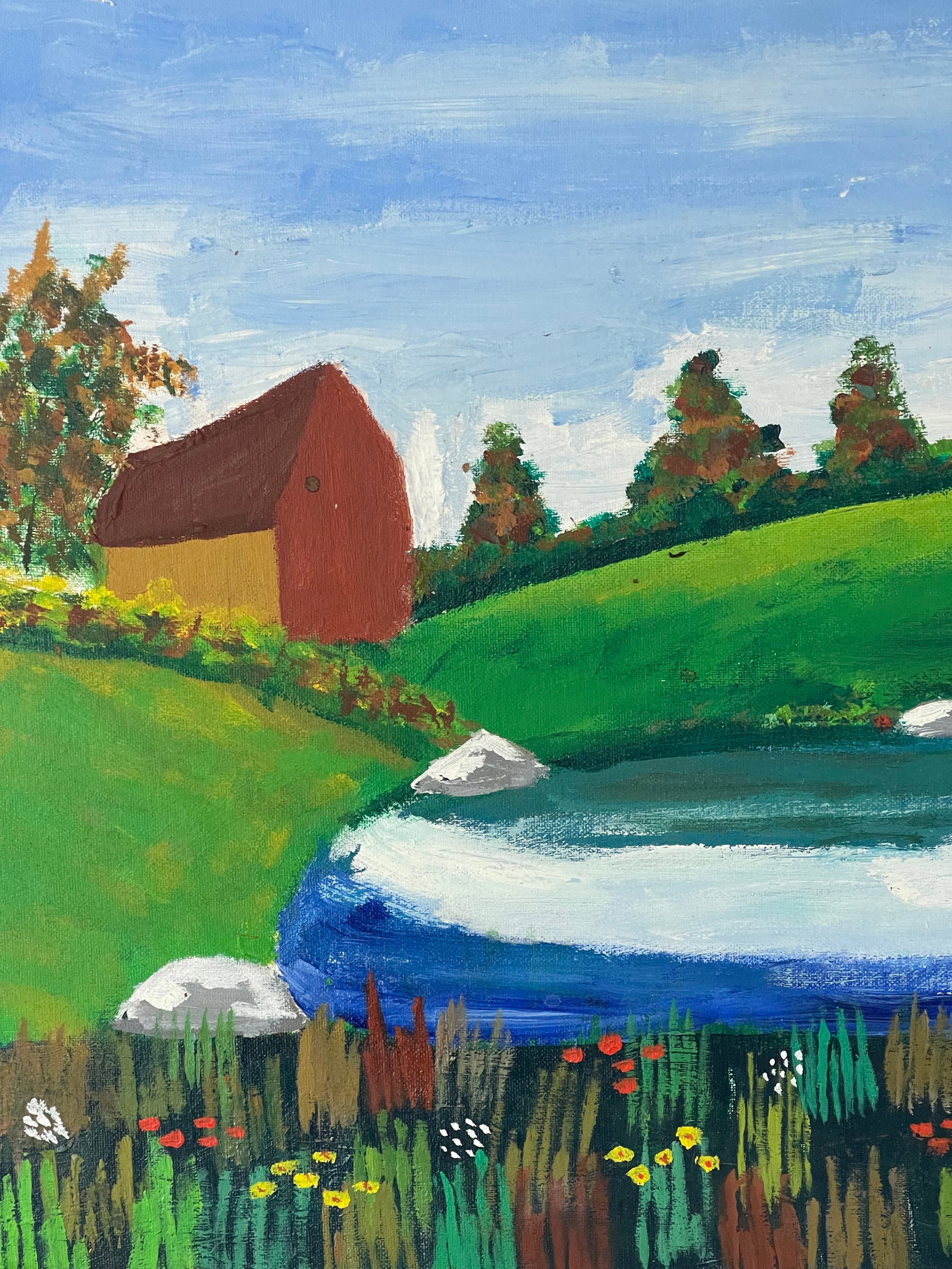 1960s Impressive Bright Naive Folk Art Rural American Landscape Painting Signed - 3