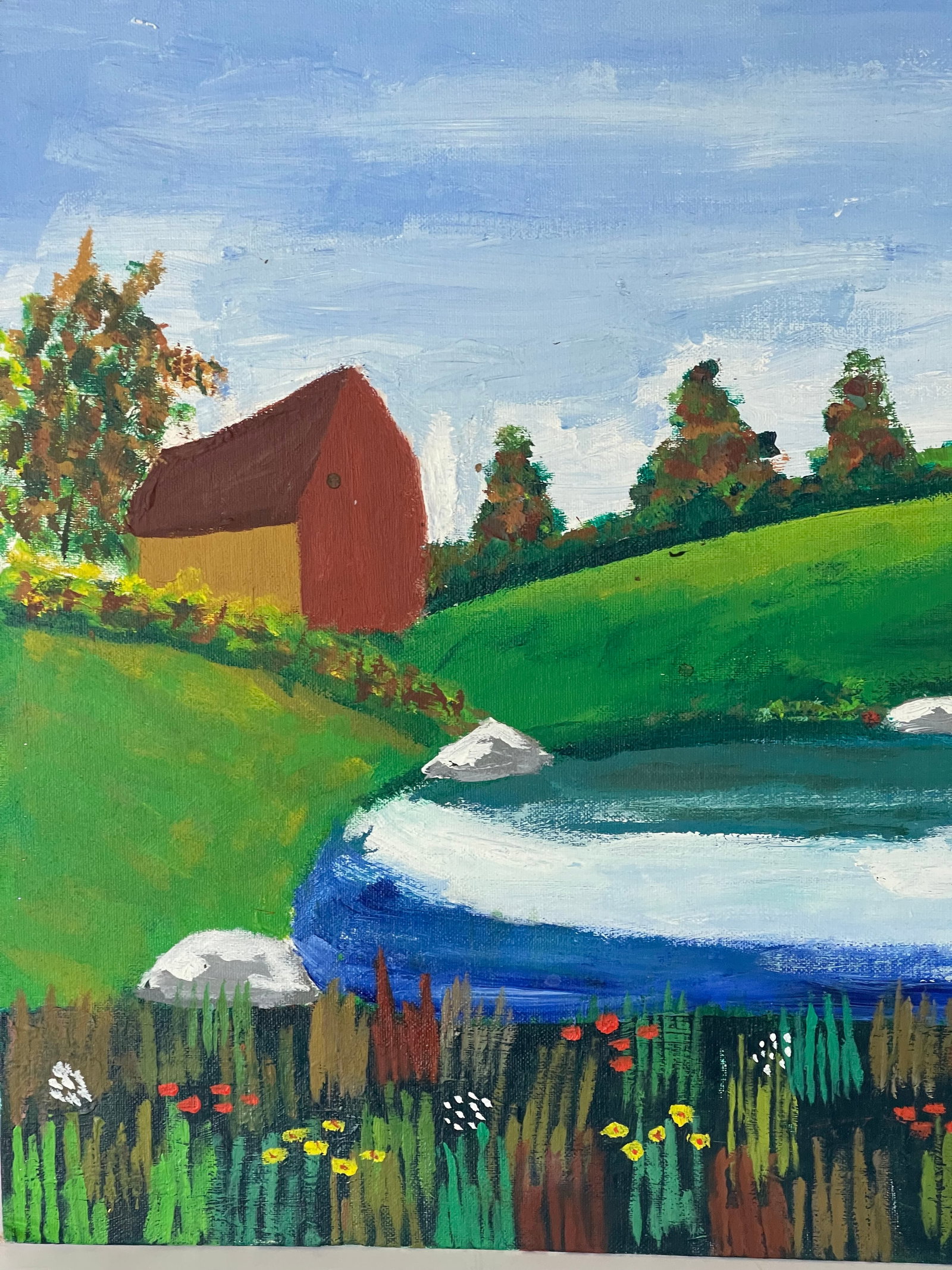1960s Impressive Bright Naive Folk Art Rural American Landscape Painting Signed - 4