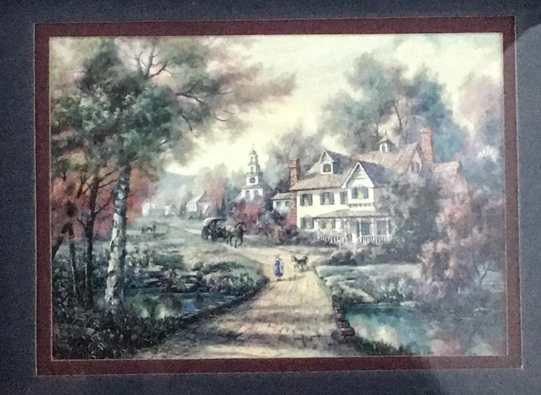 Mid Century Oak Wood Framed Prints - a Pair - 2