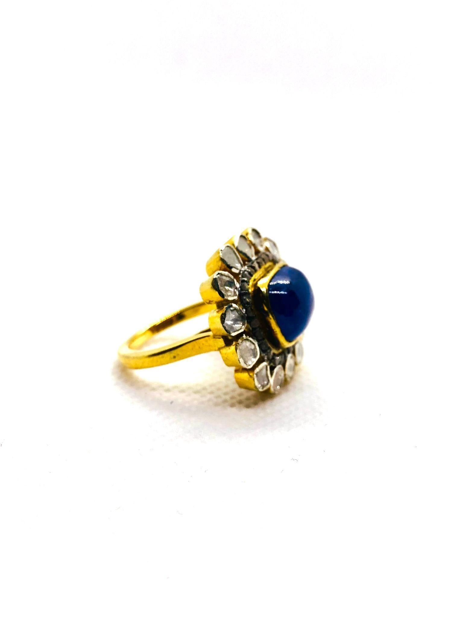 Bochic "Orient" Vintage Rose Cut Diamond & Tanzanite Ring Set 18K Gold & Silver - 11