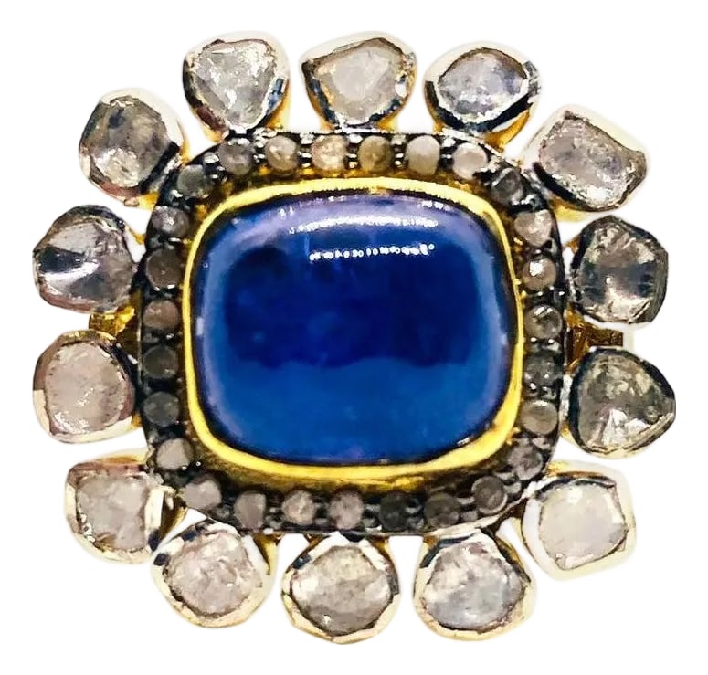 Bochic "Orient" Vintage Rose Cut Diamond & Tanzanite Ring Set 18K Gold & Silver: Bochic "Orient" Vintage Rose Cut Diamond & Tanzanite Ring Set 18K Gold & Silver Natural Tanzanite 5.00 Carats Natural Rose Cut Diamonds 4.00 Carats This Ring is from the "Orient" traveling collection