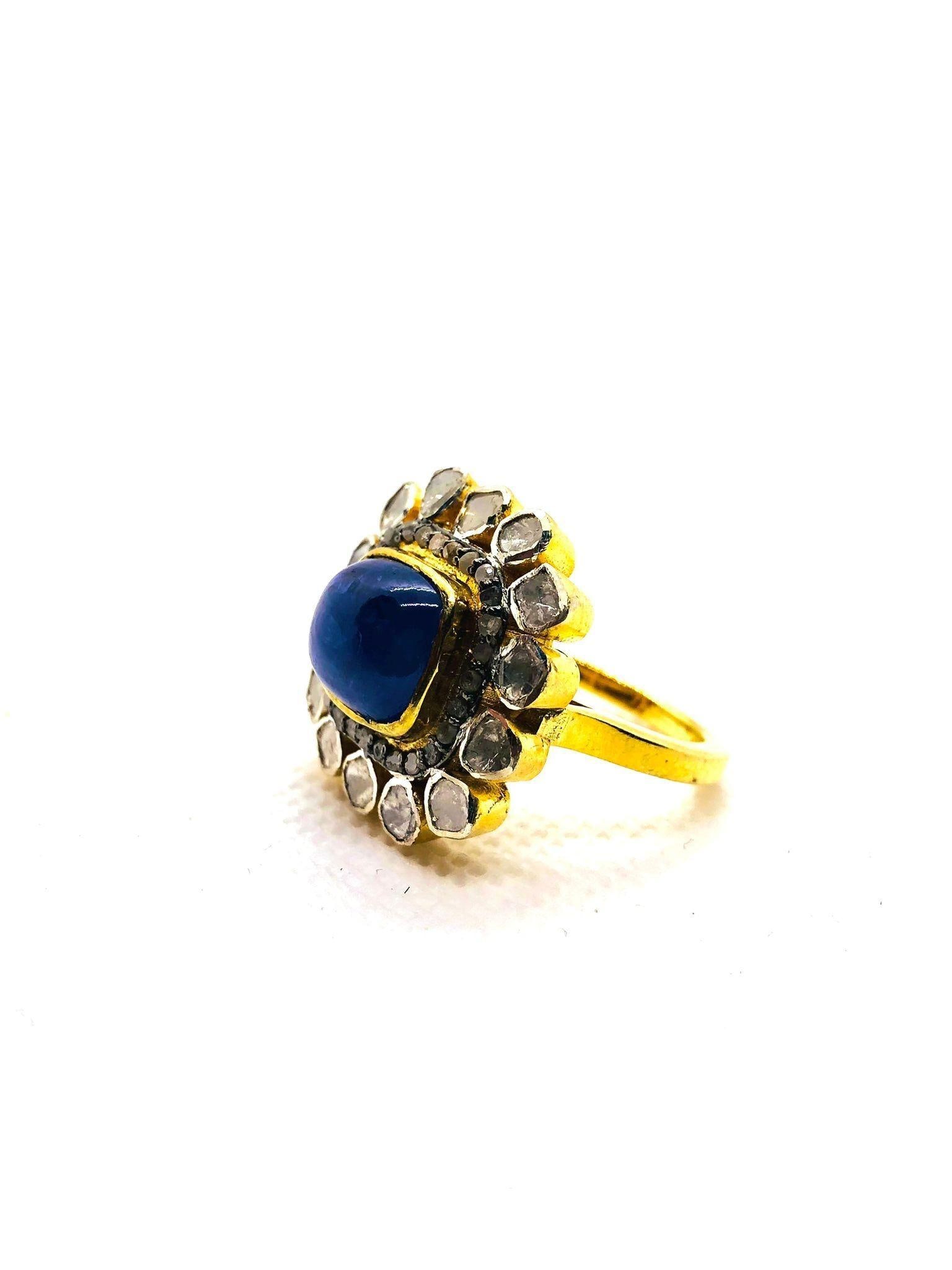 Bochic "Orient" Vintage Rose Cut Diamond & Tanzanite Ring Set 18K Gold & Silver - 8