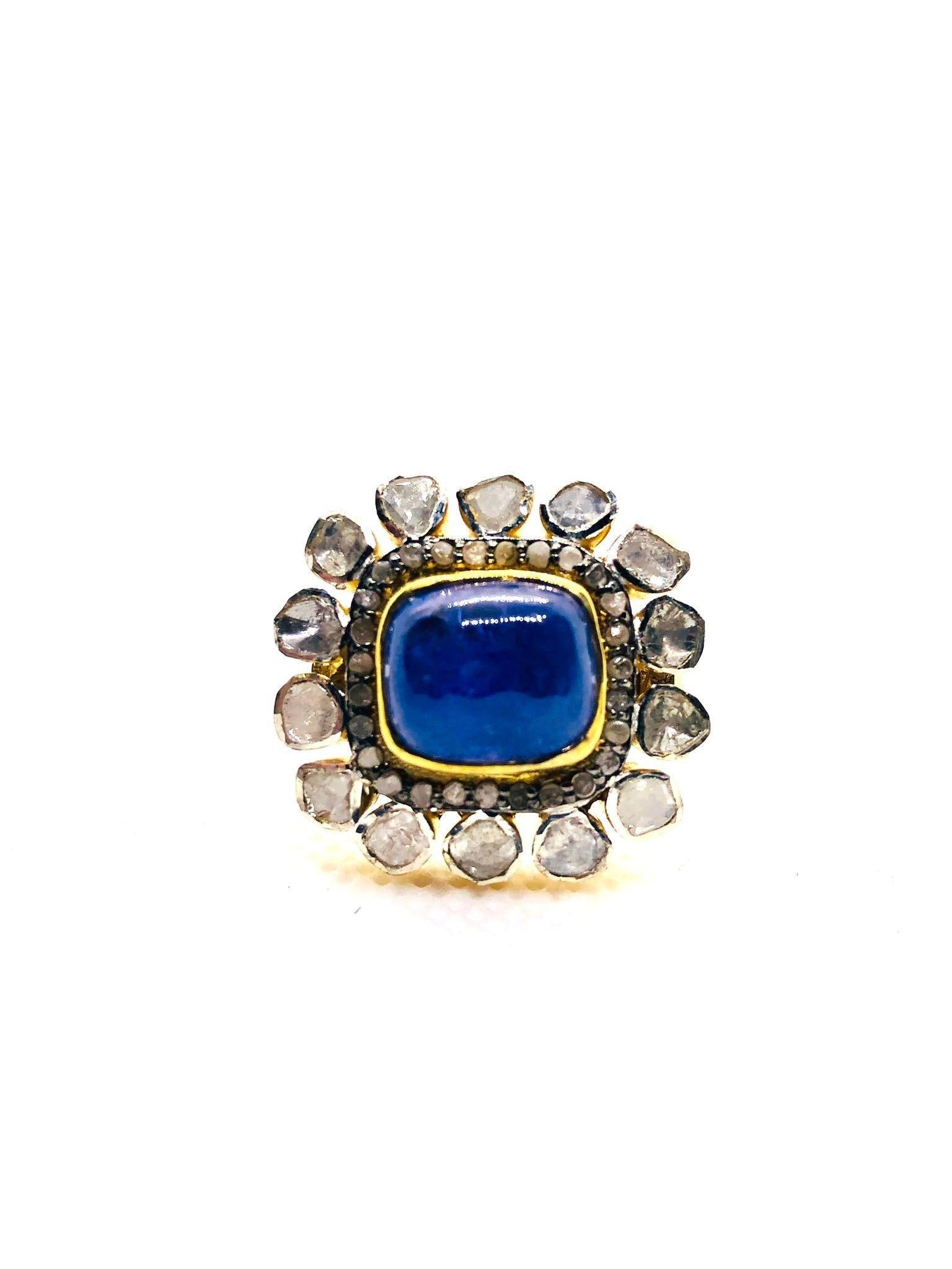 Bochic "Orient" Vintage Rose Cut Diamond & Tanzanite Ring Set 18K Gold & Silver - 9