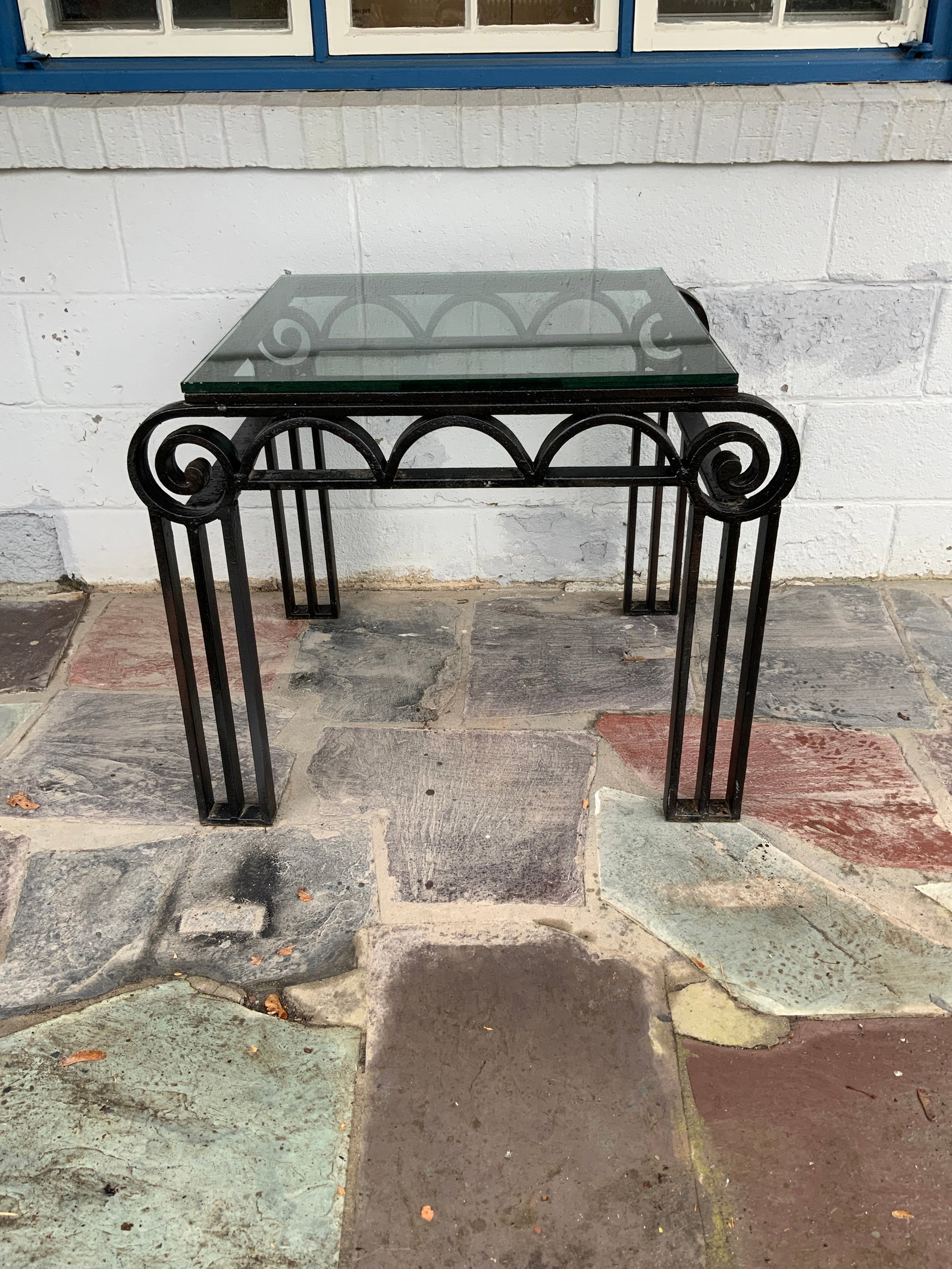1920s Deco Style Cast Iron Glass Top Table - 2