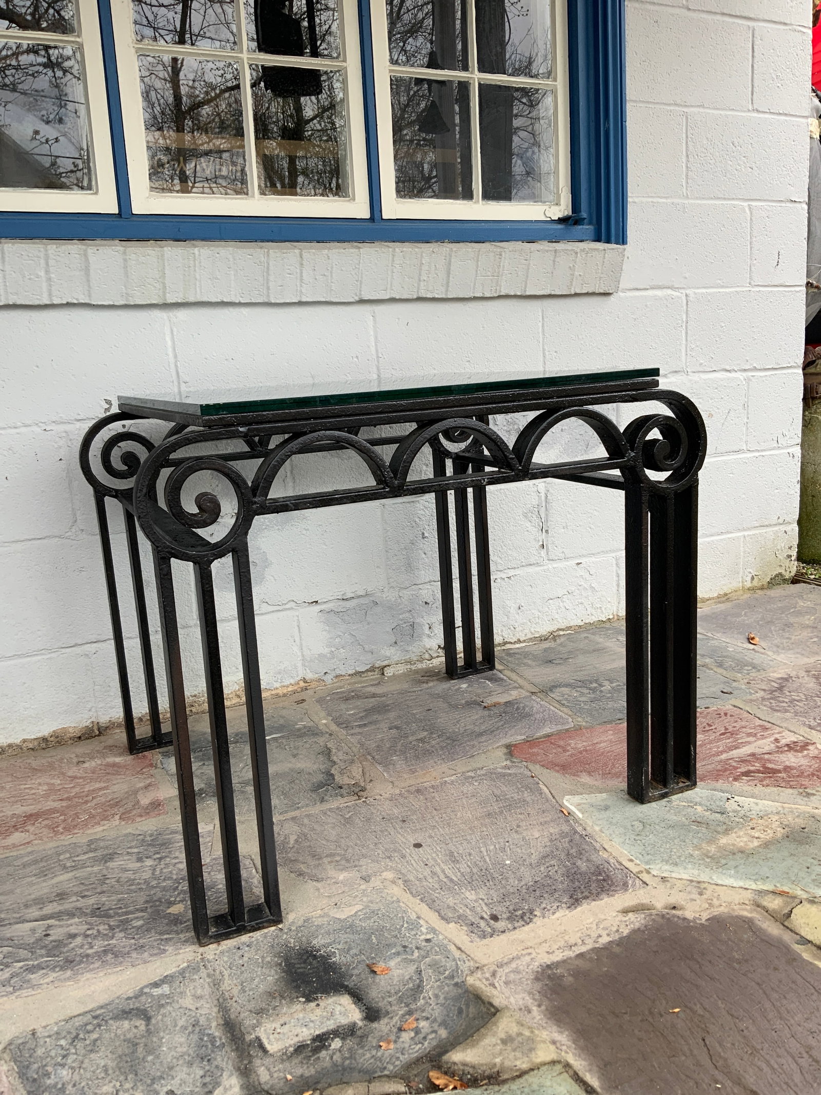 1920s Deco Style Cast Iron Glass Top Table - 3