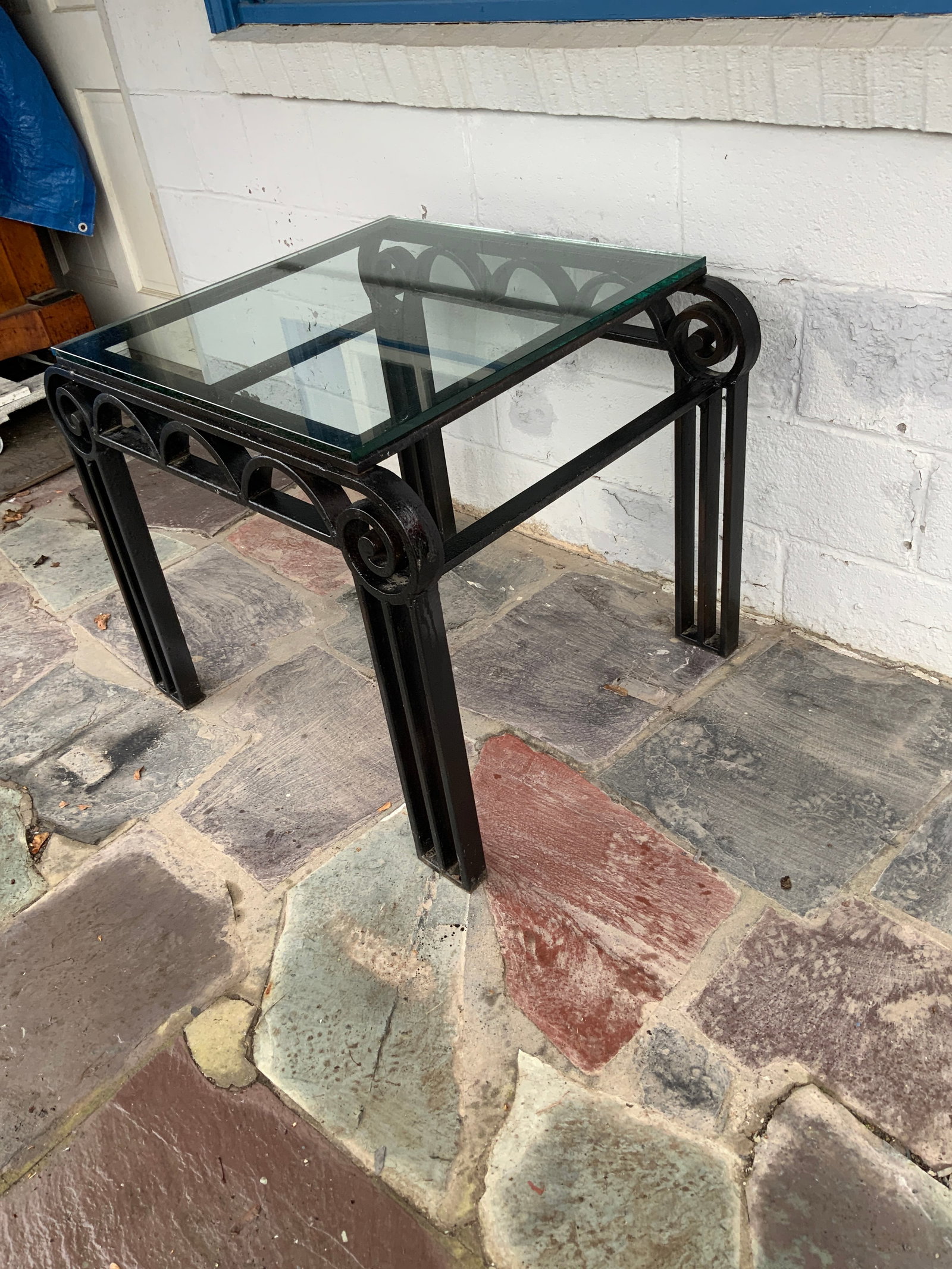 1920s Deco Style Cast Iron Glass Top Table - 4