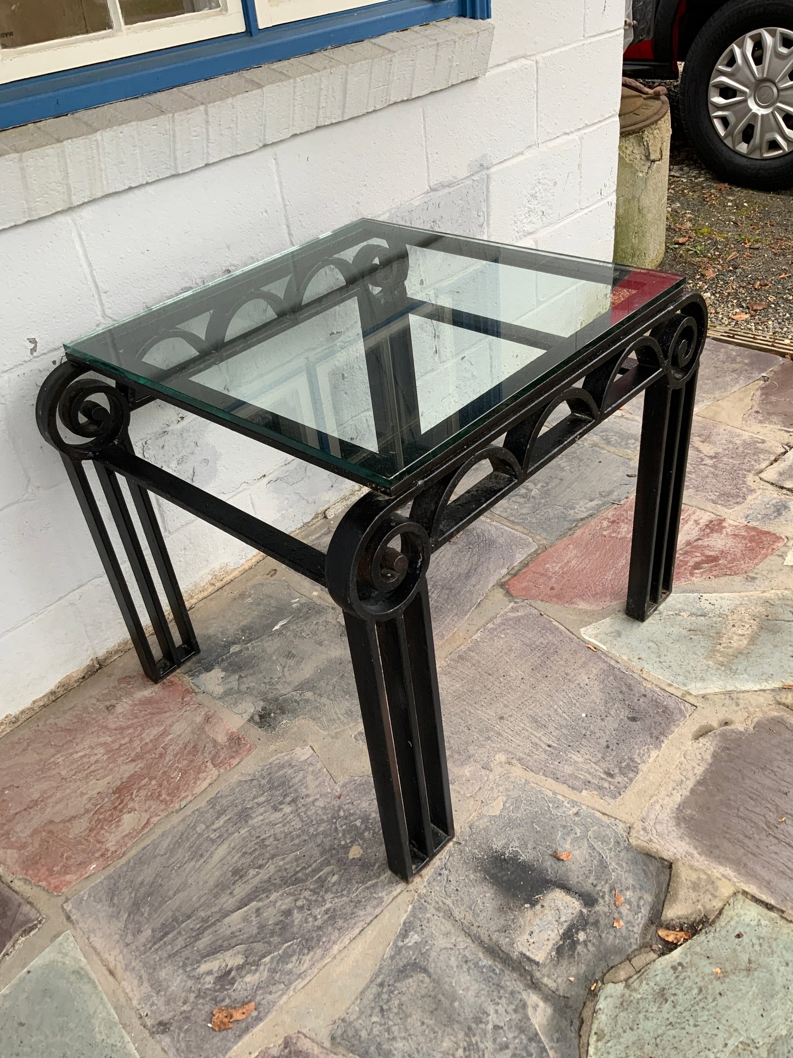 1920s Deco Style Cast Iron Glass Top Table - 5