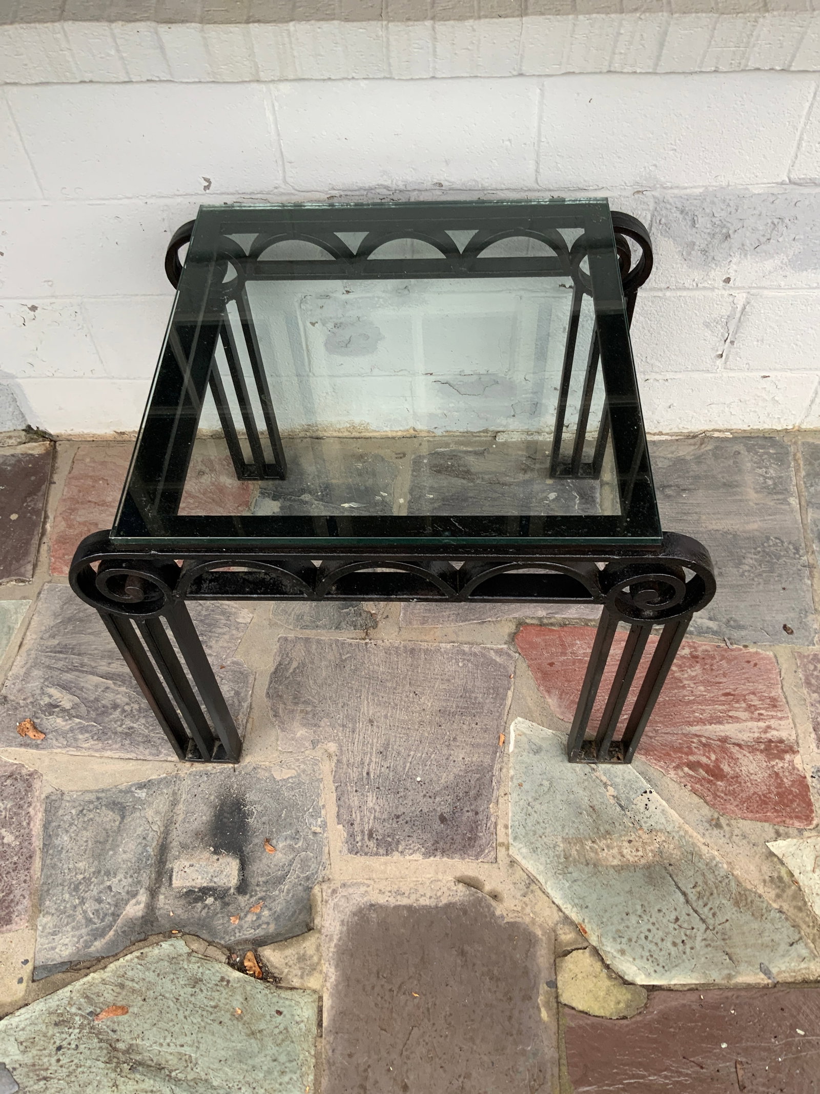 1920s Deco Style Cast Iron Glass Top Table - 6