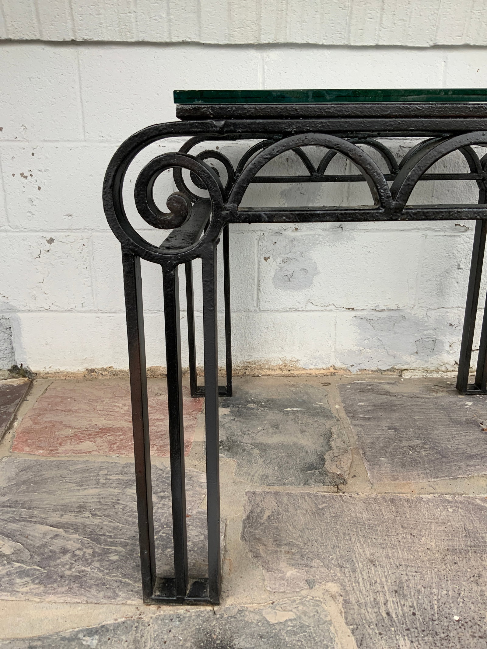 1920s Deco Style Cast Iron Glass Top Table - 7