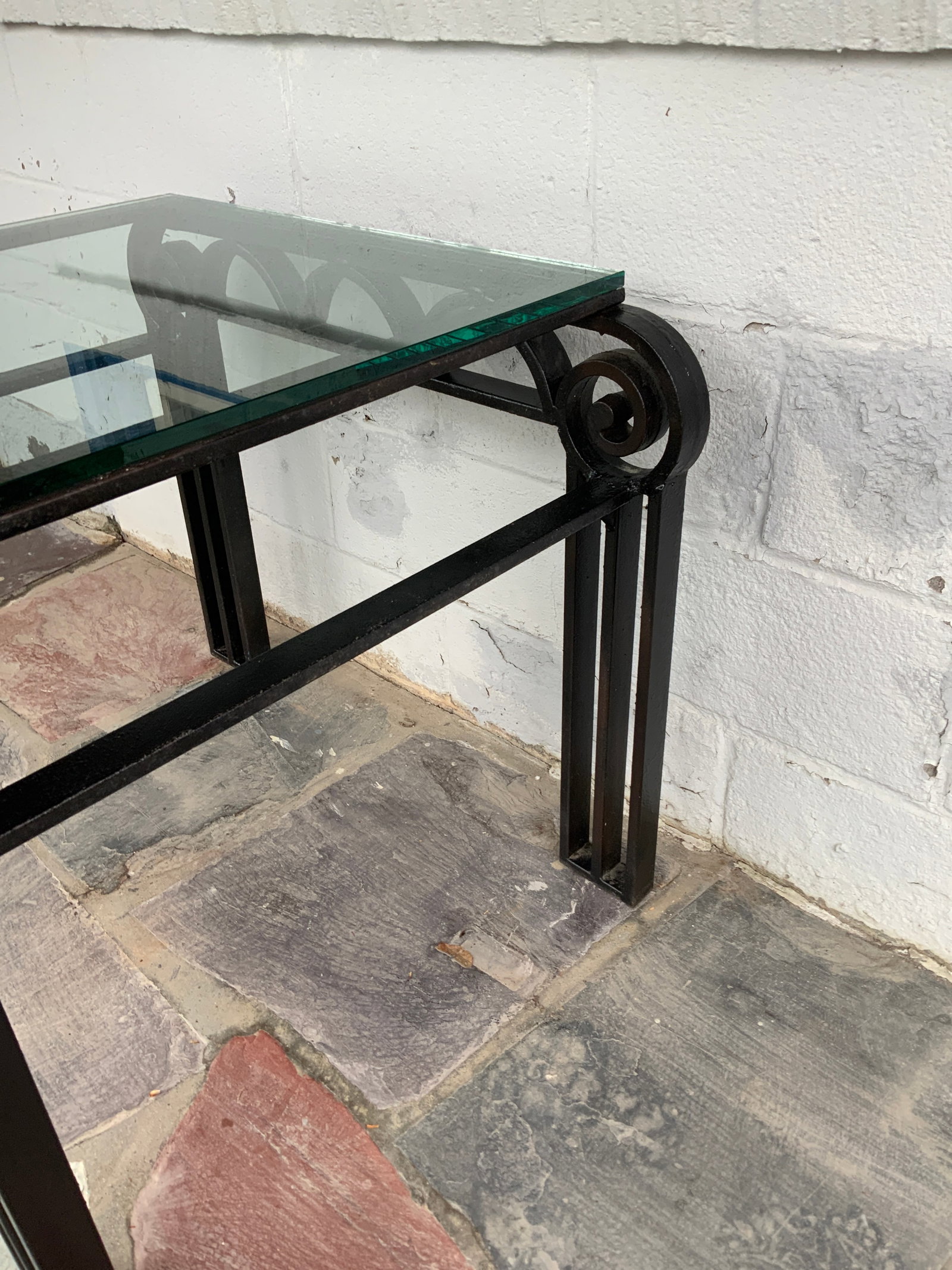 1920s Deco Style Cast Iron Glass Top Table - 8