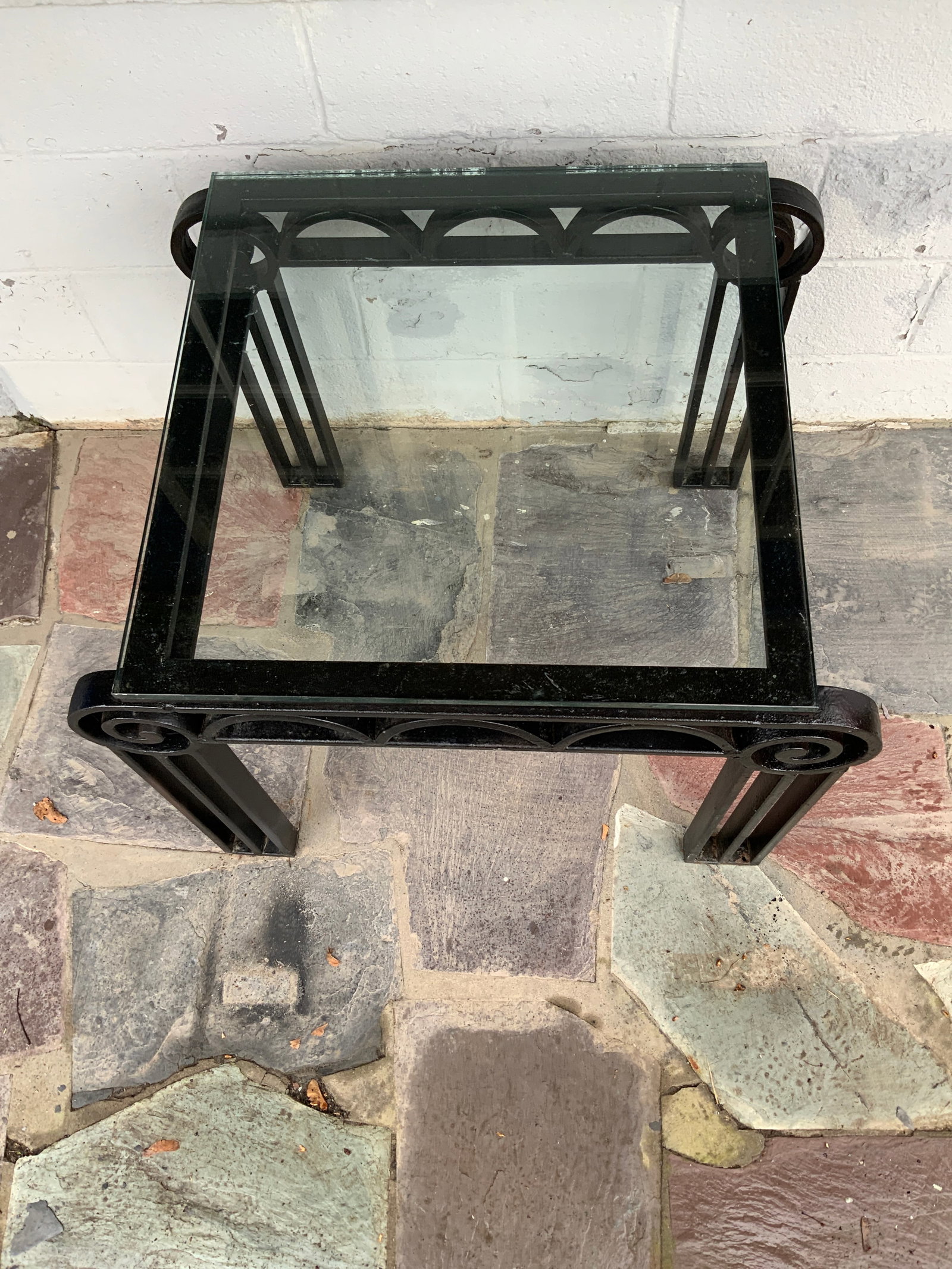 1920s Deco Style Cast Iron Glass Top Table - 9