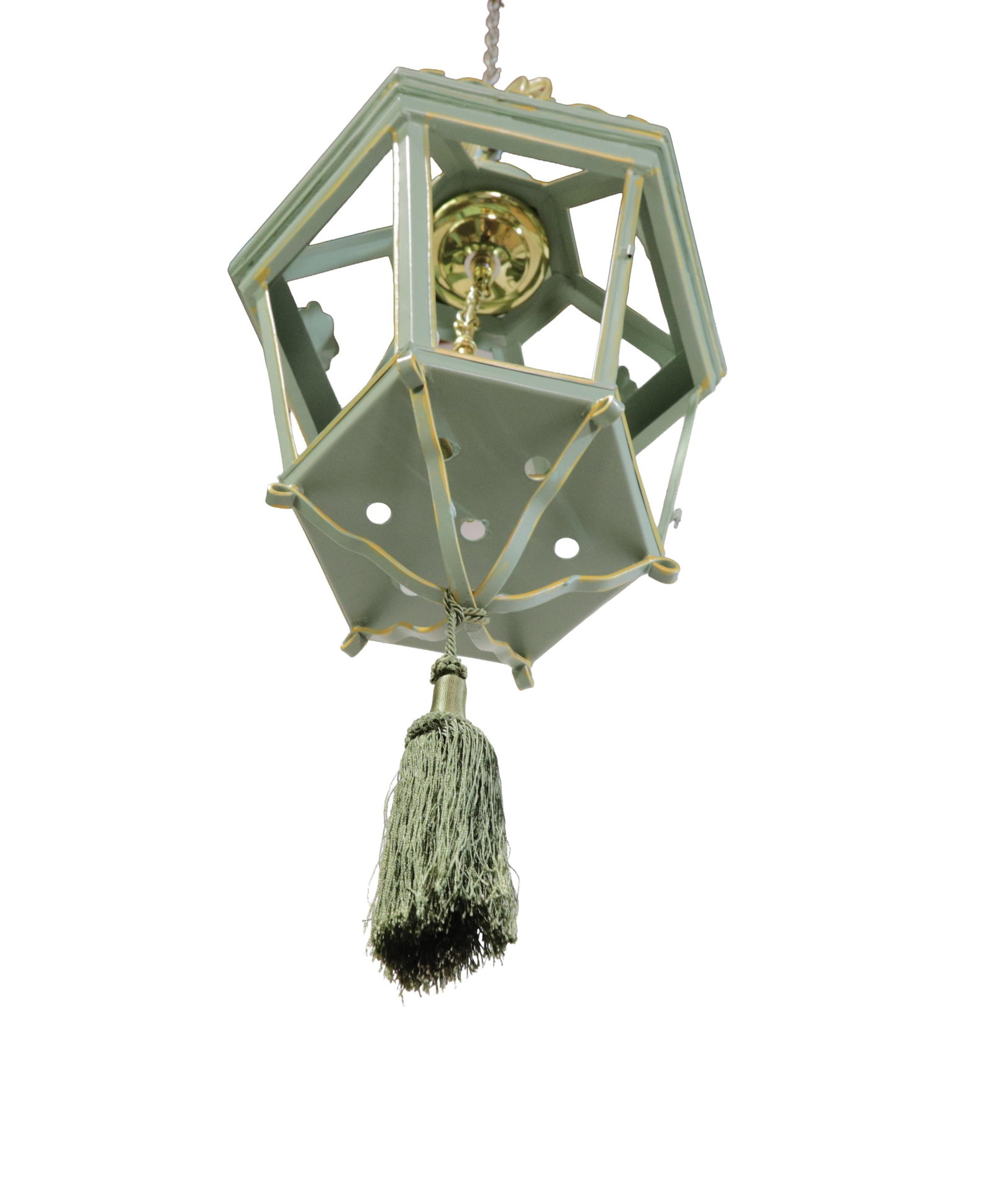 A Vintage "Visual Comfort" Style Iron Celadon Green Chandelier - 5