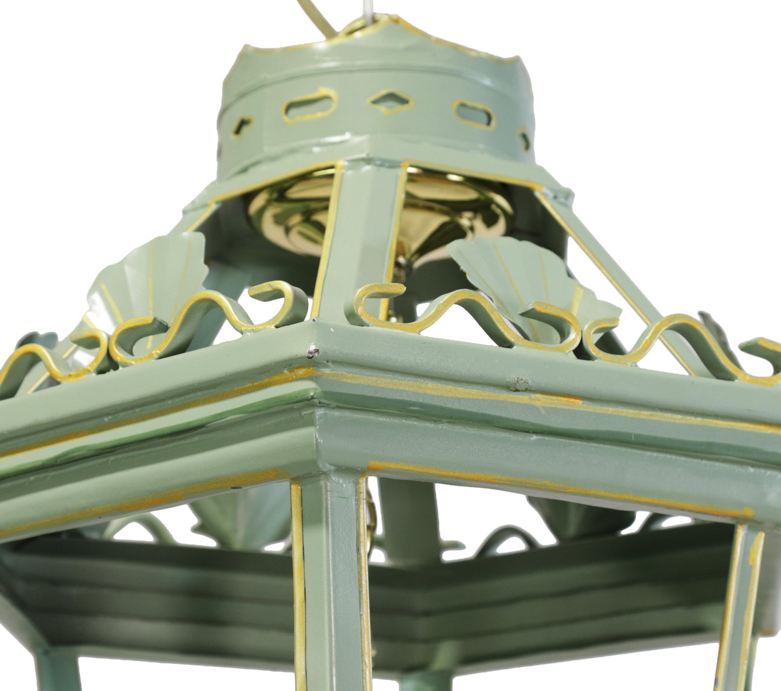 A Vintage "Visual Comfort" Style Iron Celadon Green Chandelier - 6