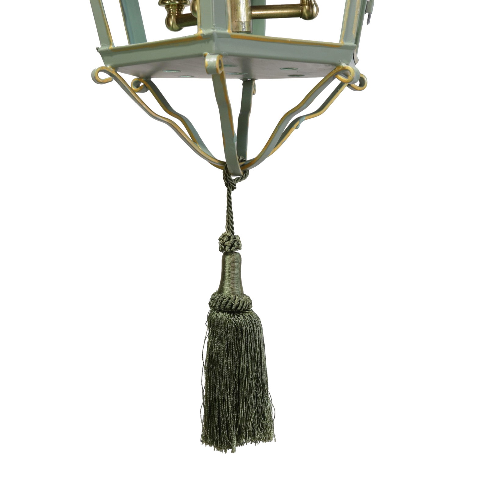 A Vintage "Visual Comfort" Style Iron Celadon Green Chandelier - 9