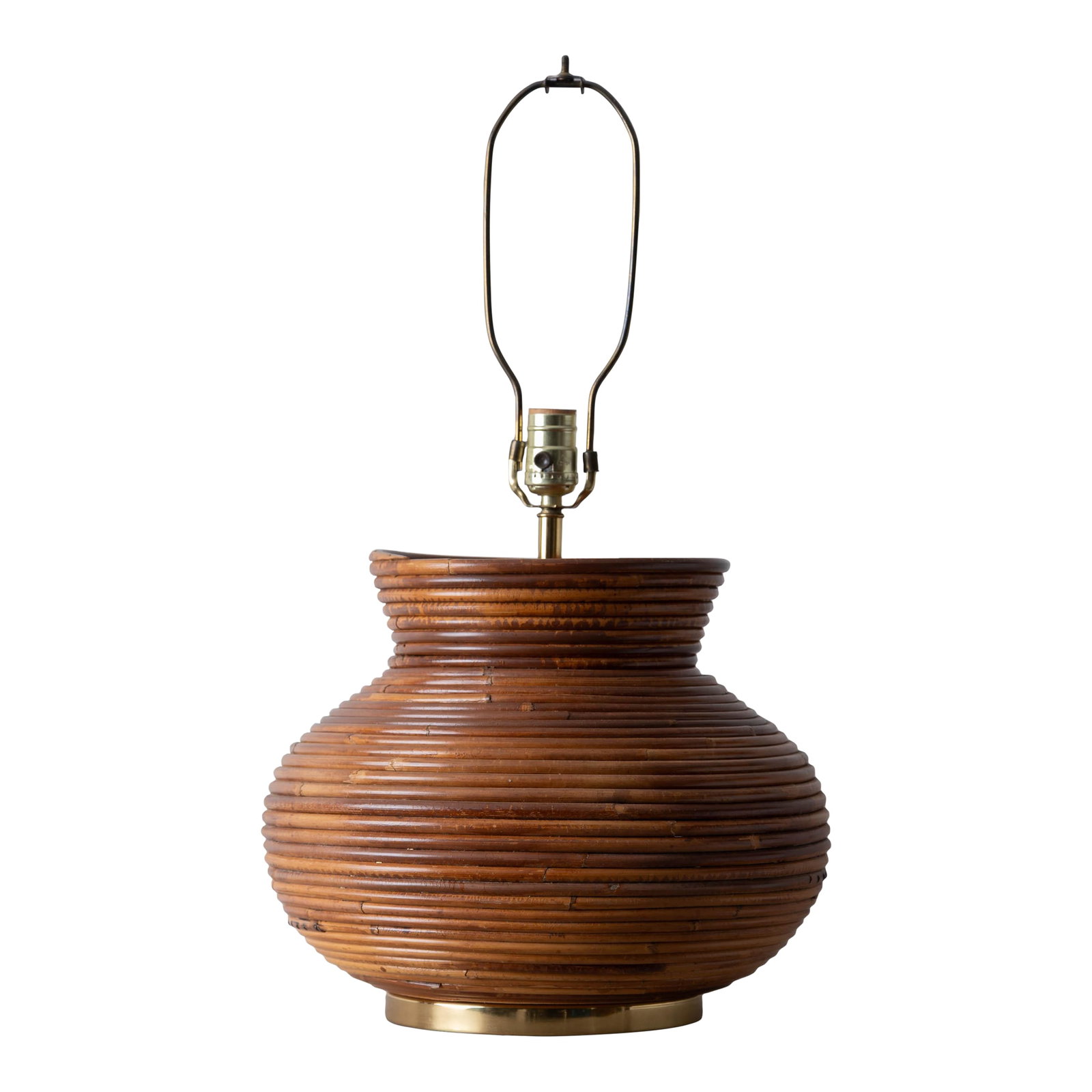 Pencil Reed Lamp, 1970s: A pencil reed coiled table lamp in the manner of Crespi, 1970s. 14 3/4 inches wide 25 inches tall; 12 inches to top of reeds Condition: Alterations: Original Condition Unaltered Imperfections: Some Im