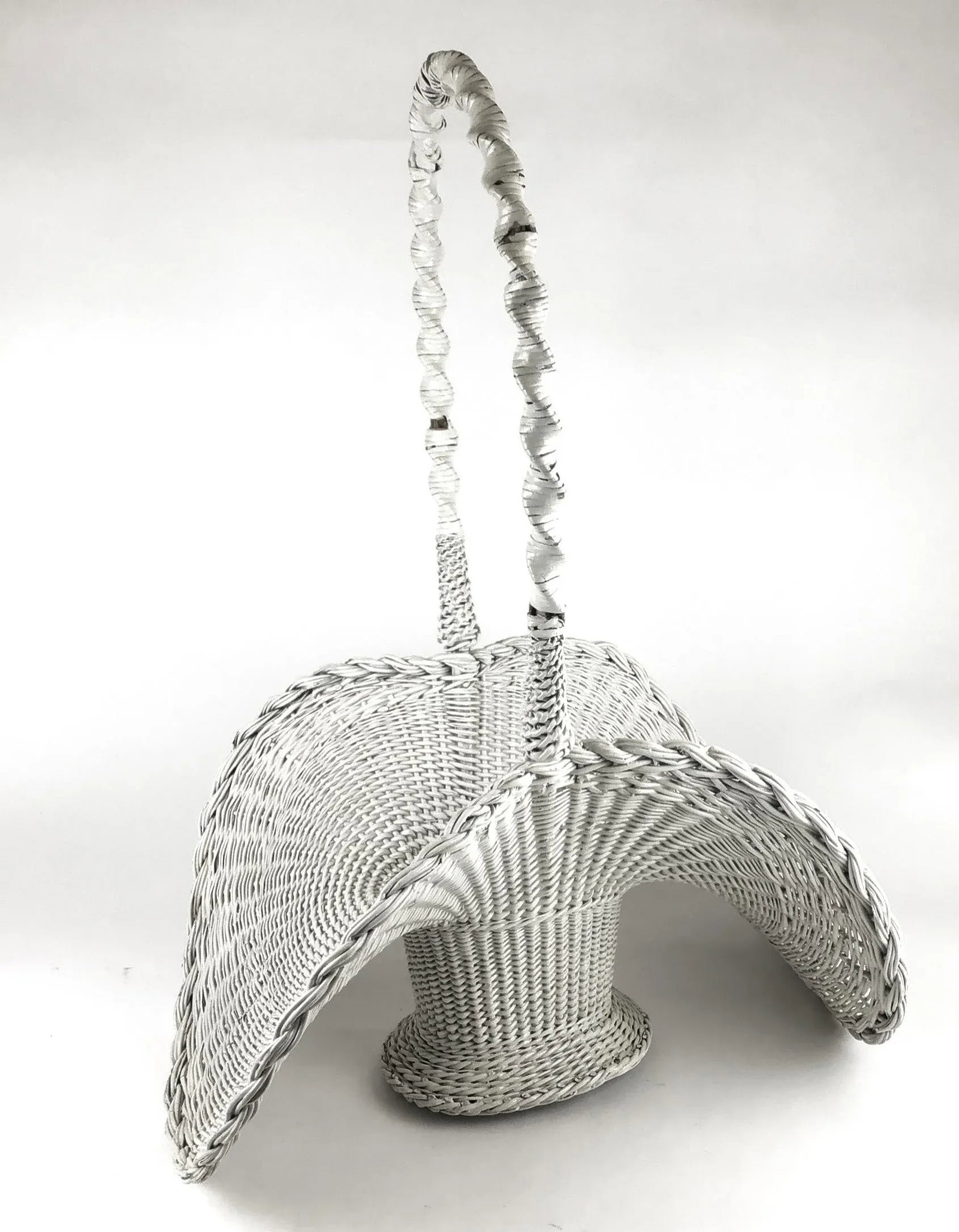 Antique White Wicker Victorian Hand Woven Artisan Butterfly Basket - 13