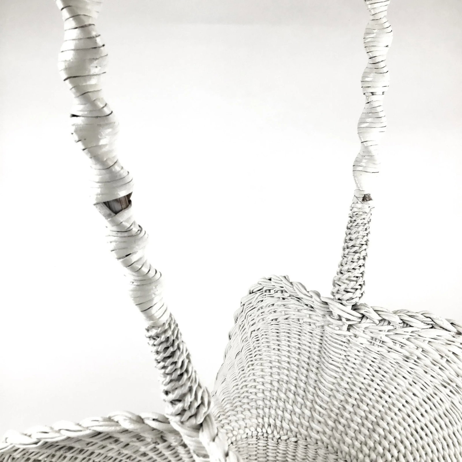 Antique White Wicker Victorian Hand Woven Artisan Butterfly Basket - 8
