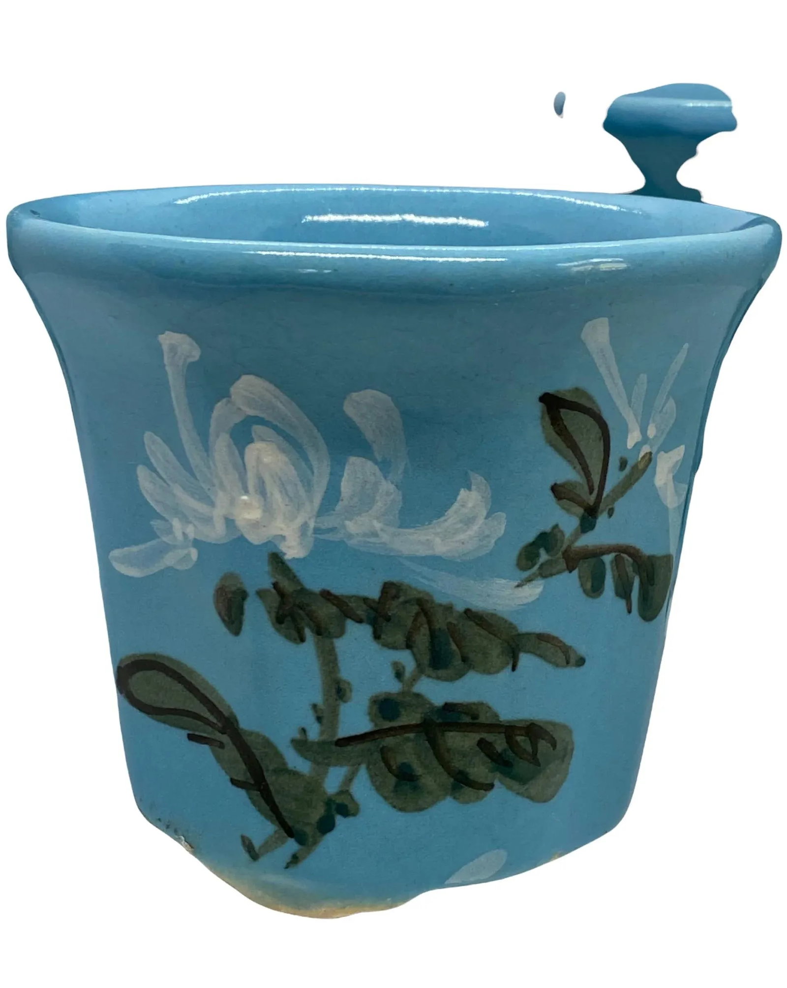 Mid 20th Century HandPainted French Blue Ceramic Planter Flower Pots - Set of 3 - 8