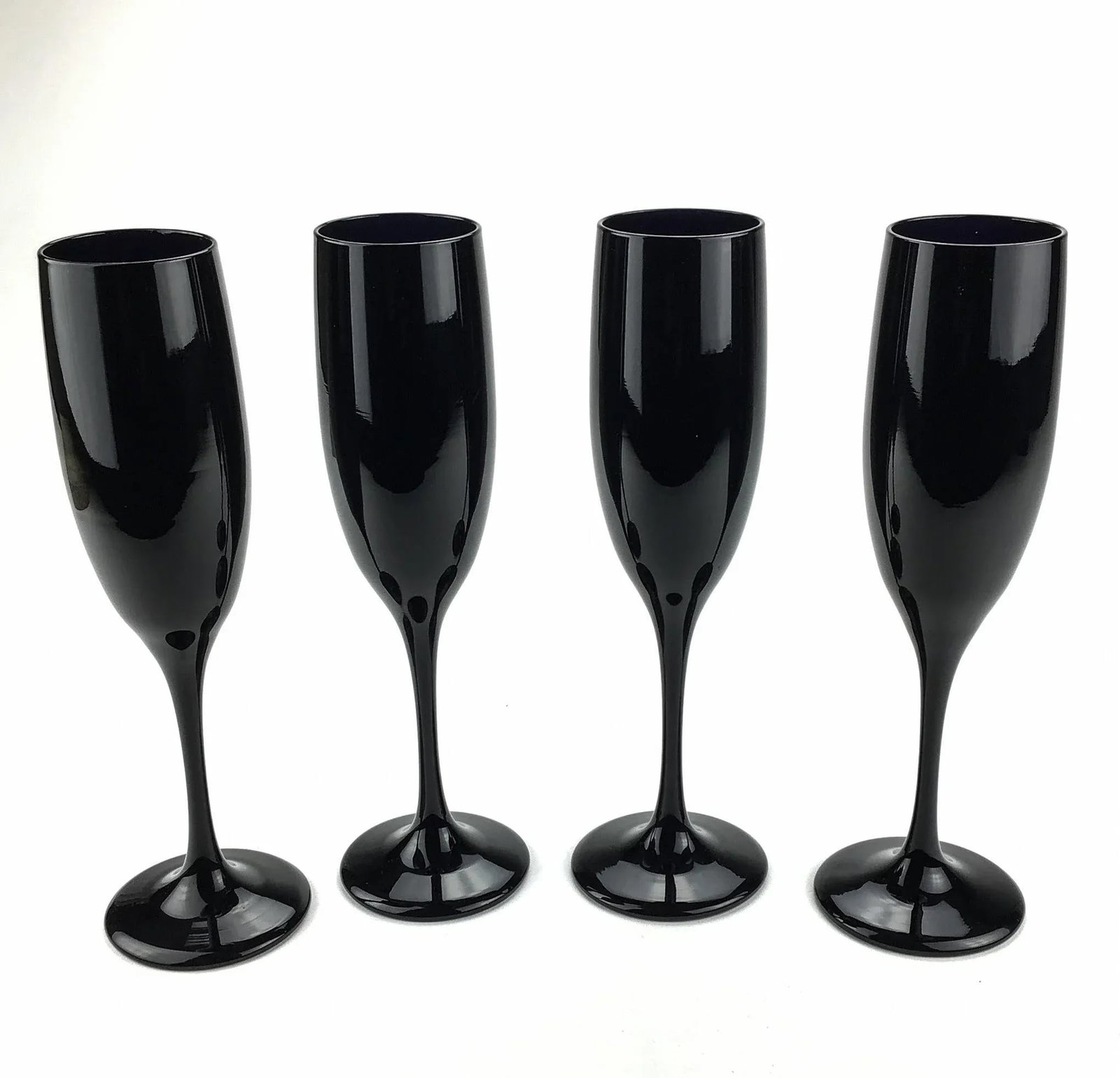 Black Hand Blown Champagne Flutes Circa 1960 - Set of 4 - 2