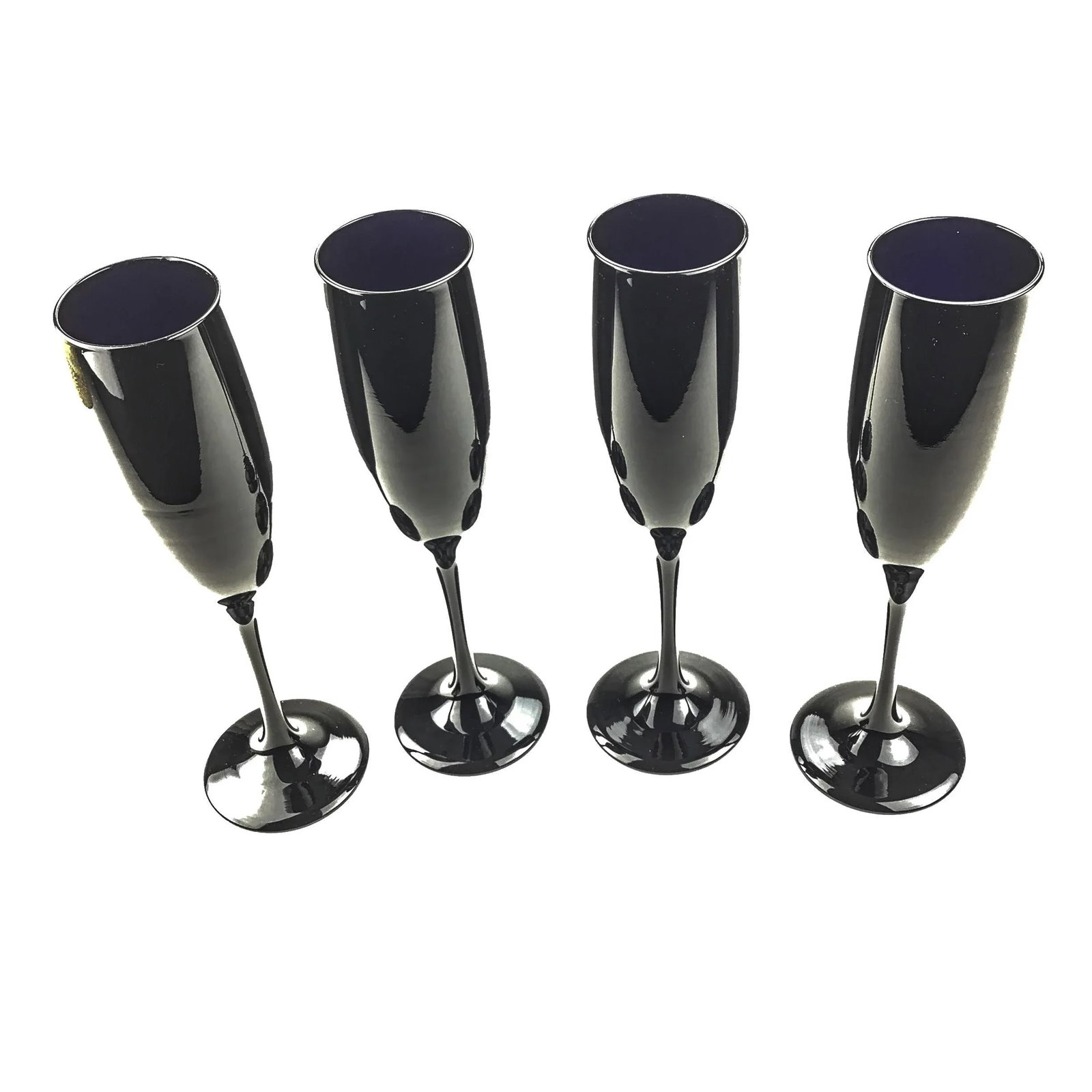 Black Hand Blown Champagne Flutes Circa 1960 - Set of 4 - 3