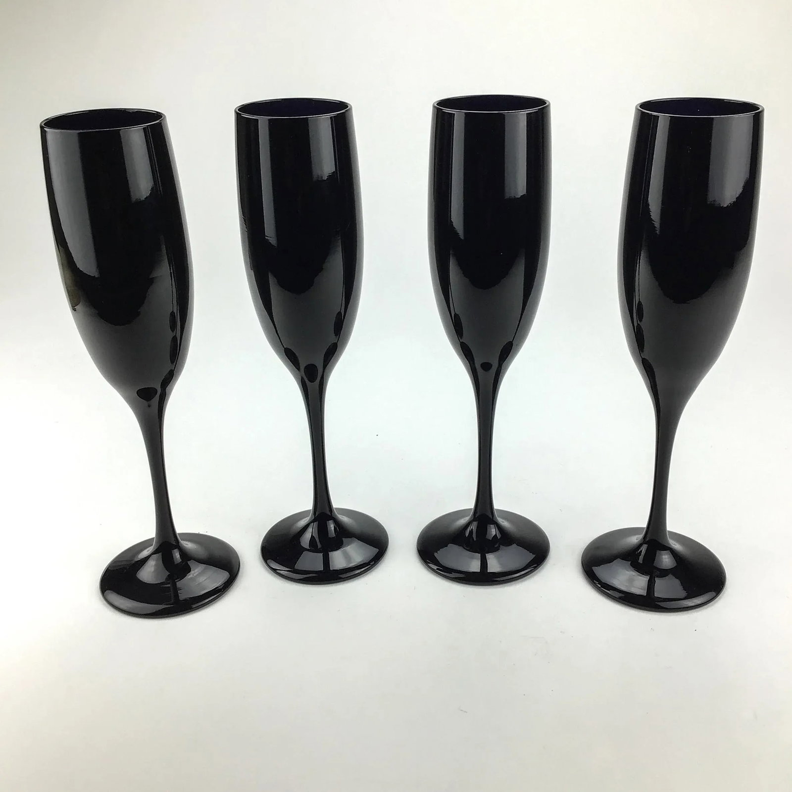 Black Hand Blown Champagne Flutes Circa 1960 - Set of 4 - 5