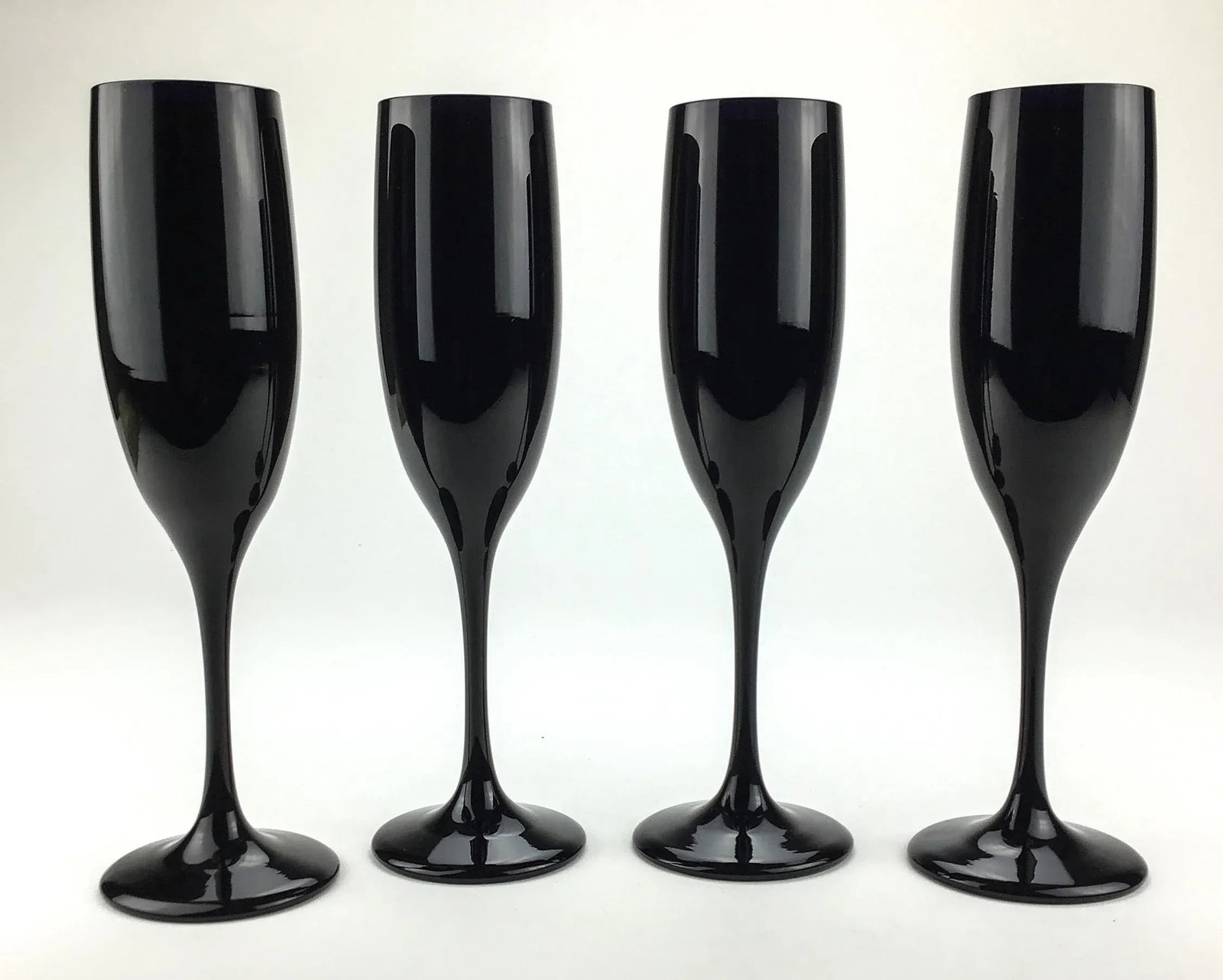 Black Hand Blown Champagne Flutes Circa 1960 - Set of 4 - 7