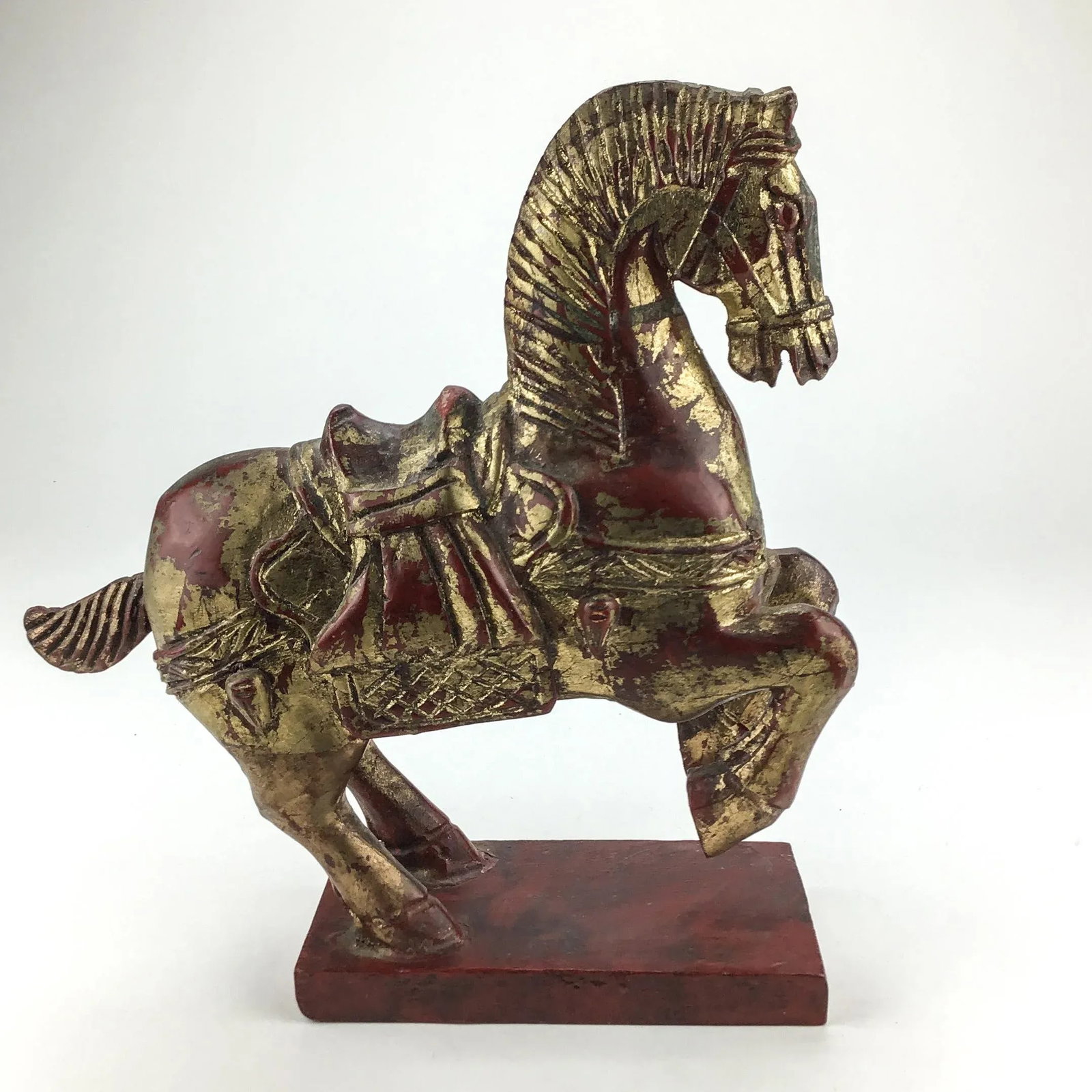 Vintage Maitland Smith Chinese Style Tang Horse Wood With Gold Detailing - 13