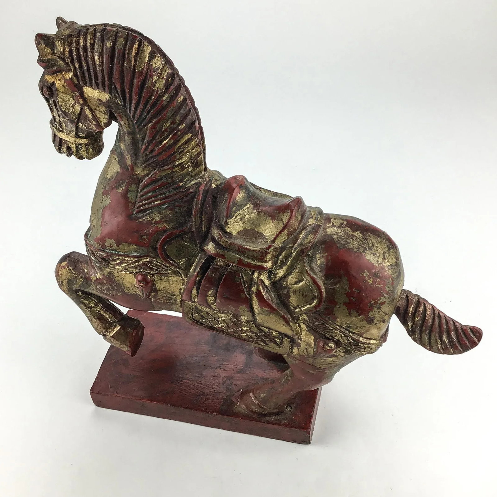 Vintage Maitland Smith Chinese Style Tang Horse Wood With Gold Detailing - 2