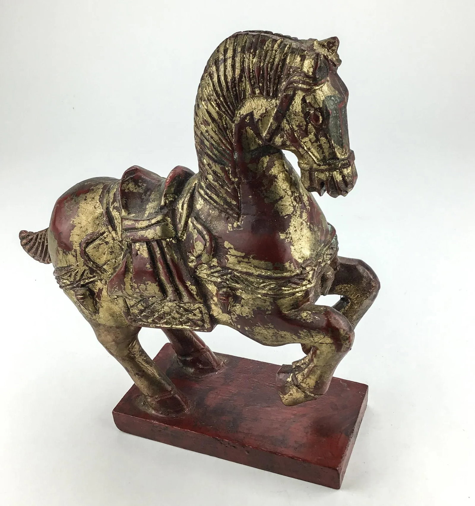 Vintage Maitland Smith Chinese Style Tang Horse Wood With Gold Detailing - 4
