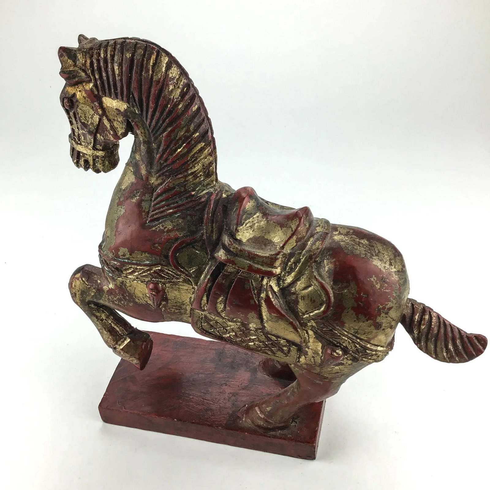 Vintage Maitland Smith Chinese Style Tang Horse Wood With Gold Detailing - 6