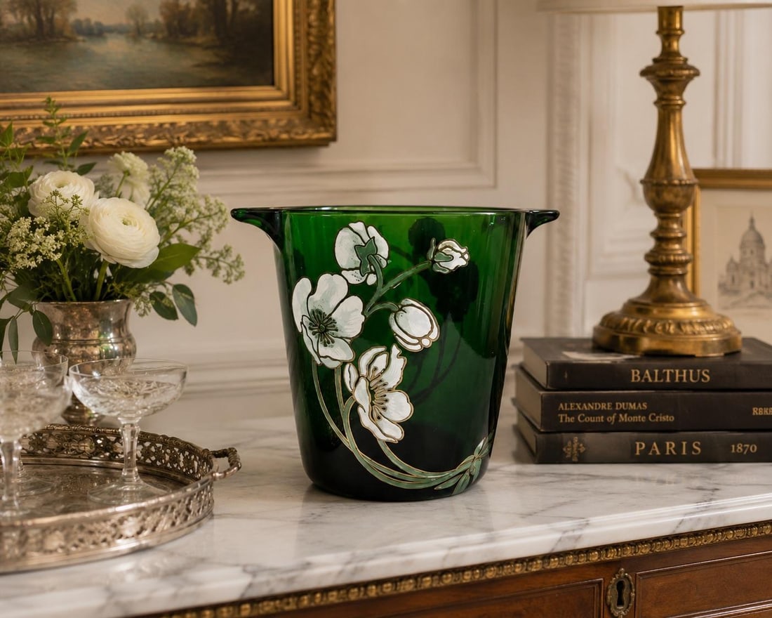 Vintage French Perrier-Jouet Style Green Glass Anemone Champagne Bucket - 11