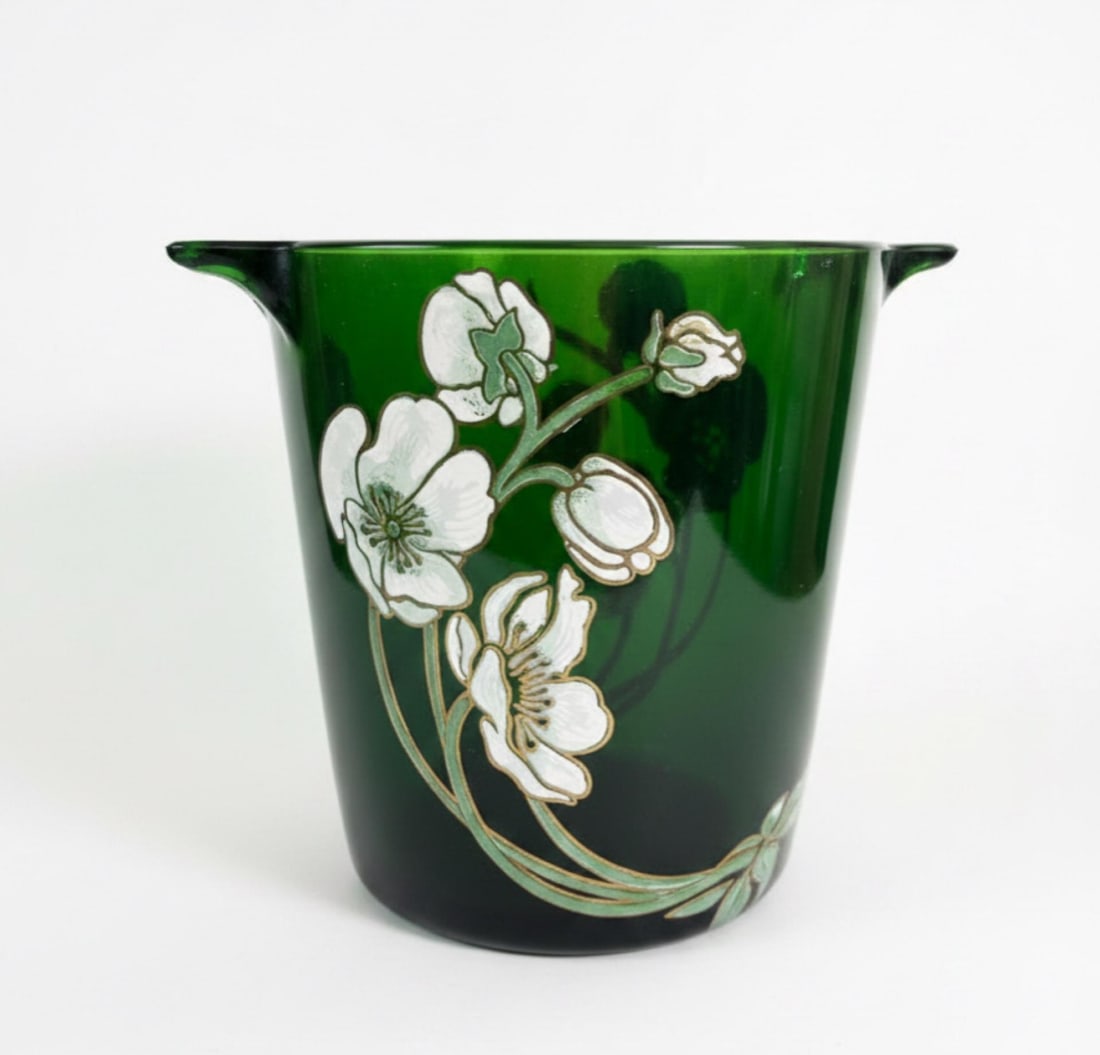 Vintage French Perrier-Jouet Style Green Glass Anemone Champagne Bucket - 2