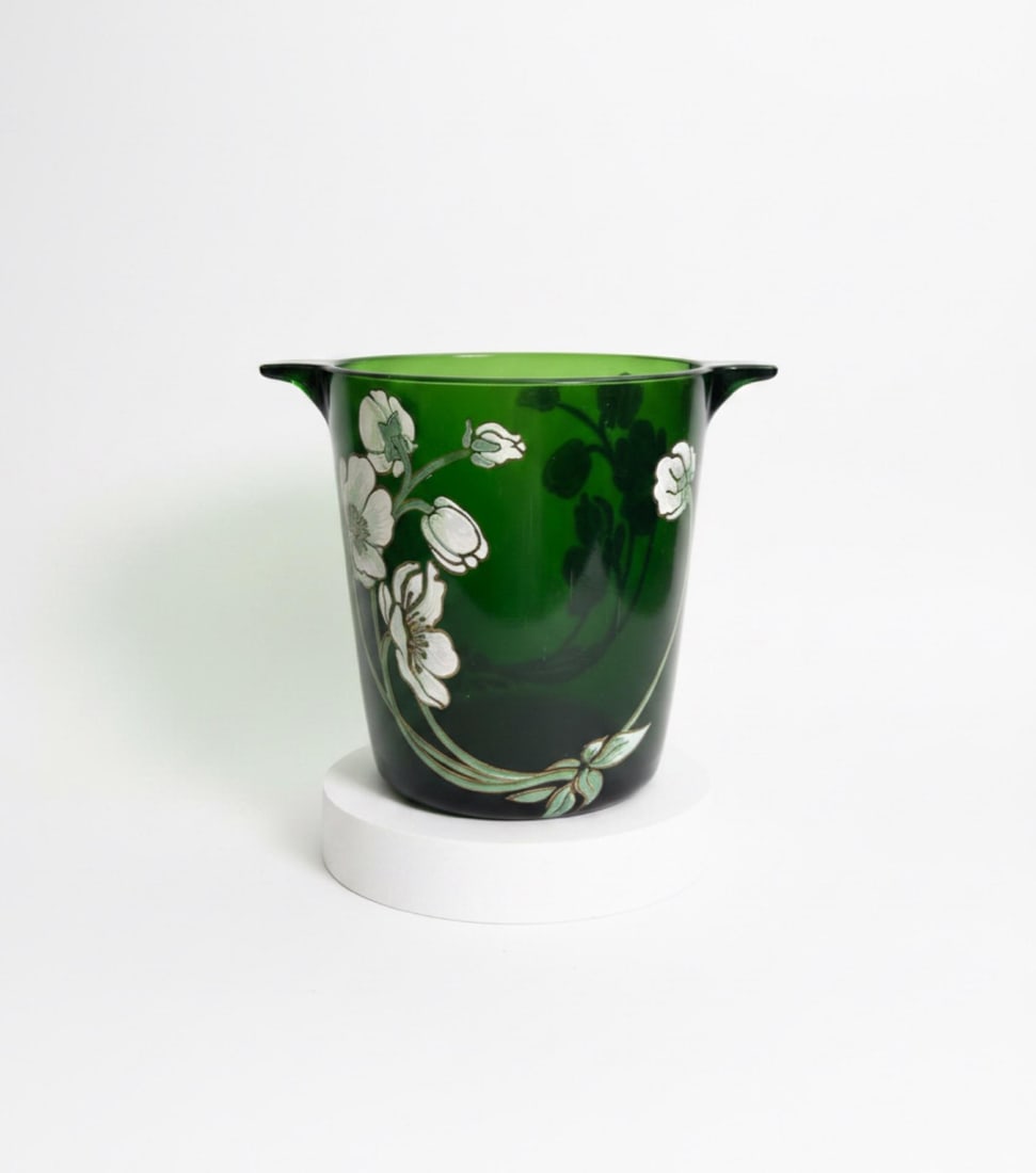 Vintage French Perrier-Jouet Style Green Glass Anemone Champagne Bucket - 3