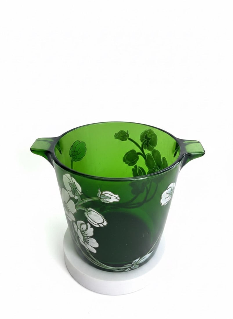 Vintage French Perrier-Jouet Style Green Glass Anemone Champagne Bucket - 5